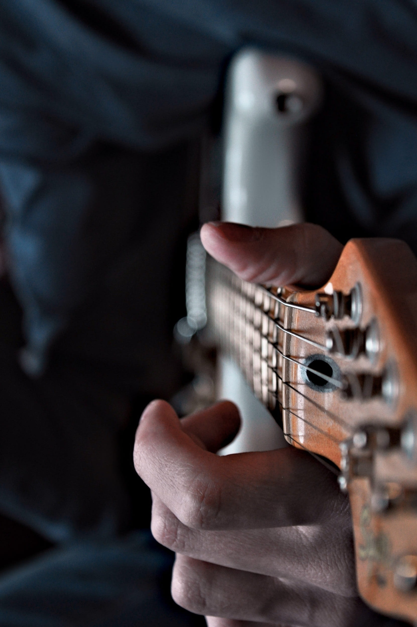 Music, Guitar, musical instrument string, midsection, 1080P, electric guitar, indoors, hand, one person, playing, only men, human body part, musical instrument, Phone HD Wallpaper