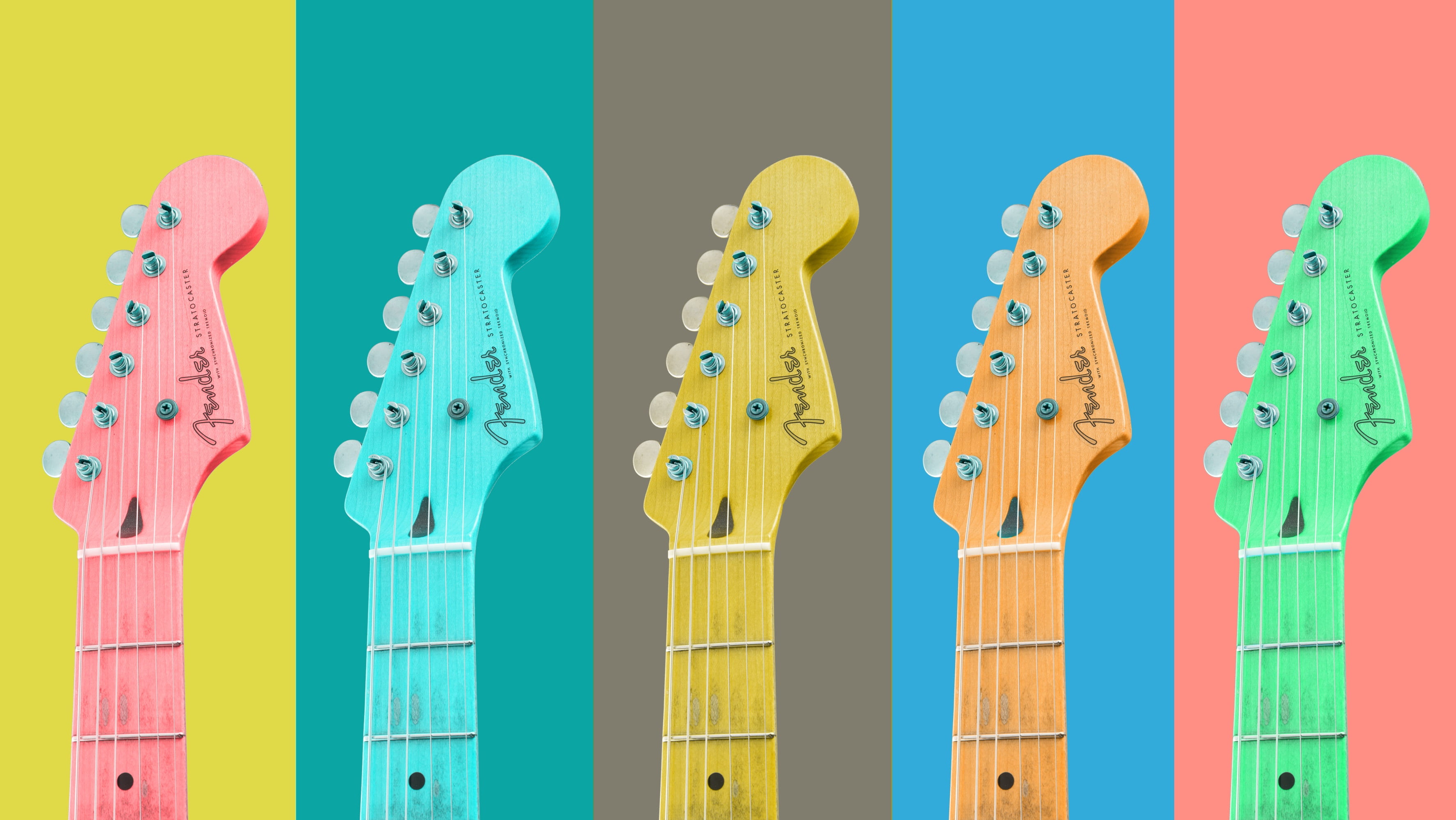 colorful, musical instrument, vibrant color, multi colored, choice, background, in a row, representation, variation, guitar, day, wood - material, art and craft, HD Wallpaper