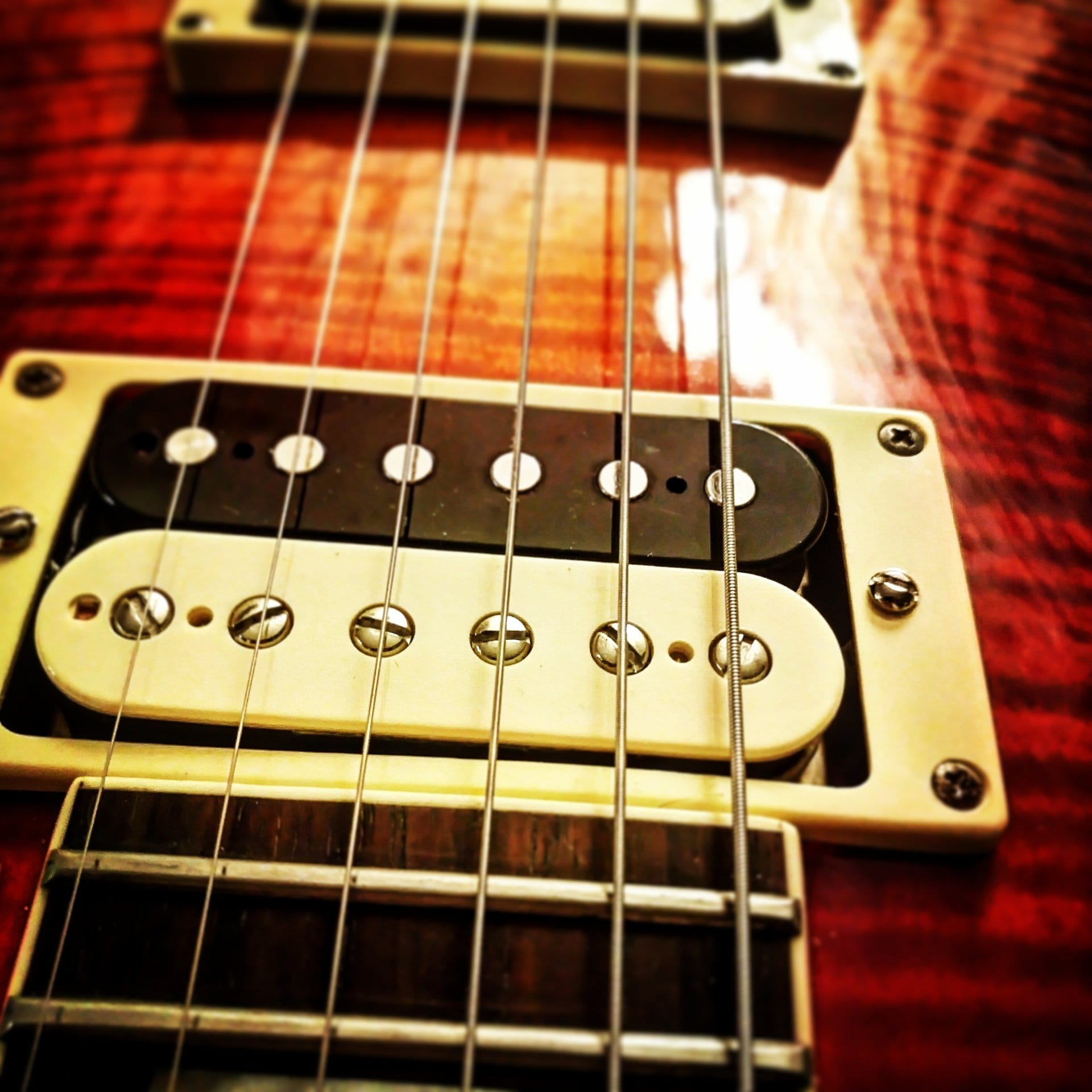 electric guitar, instrument, fingerboard, string, selective focus, pickup, 1080P, klampfe, strings, skill, close up, focus on foreground, string instrument, Phone HD Wallpaper