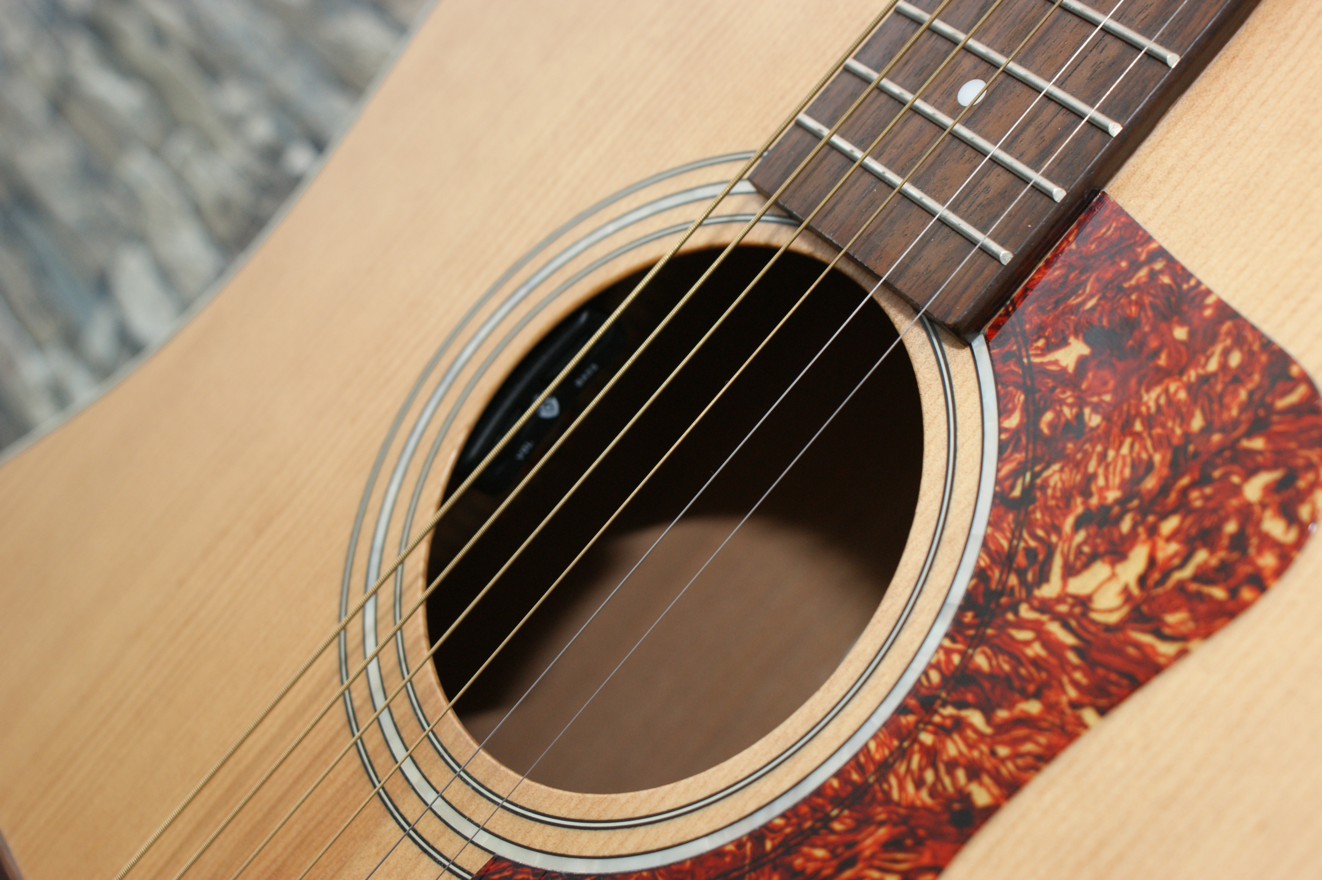 no people, musical instrument string, close-up, musical instrument, guild, acoustic guitar, string, fingerboard, woodwind instrument, music, brown, focus on foreground, HD Wallpaper