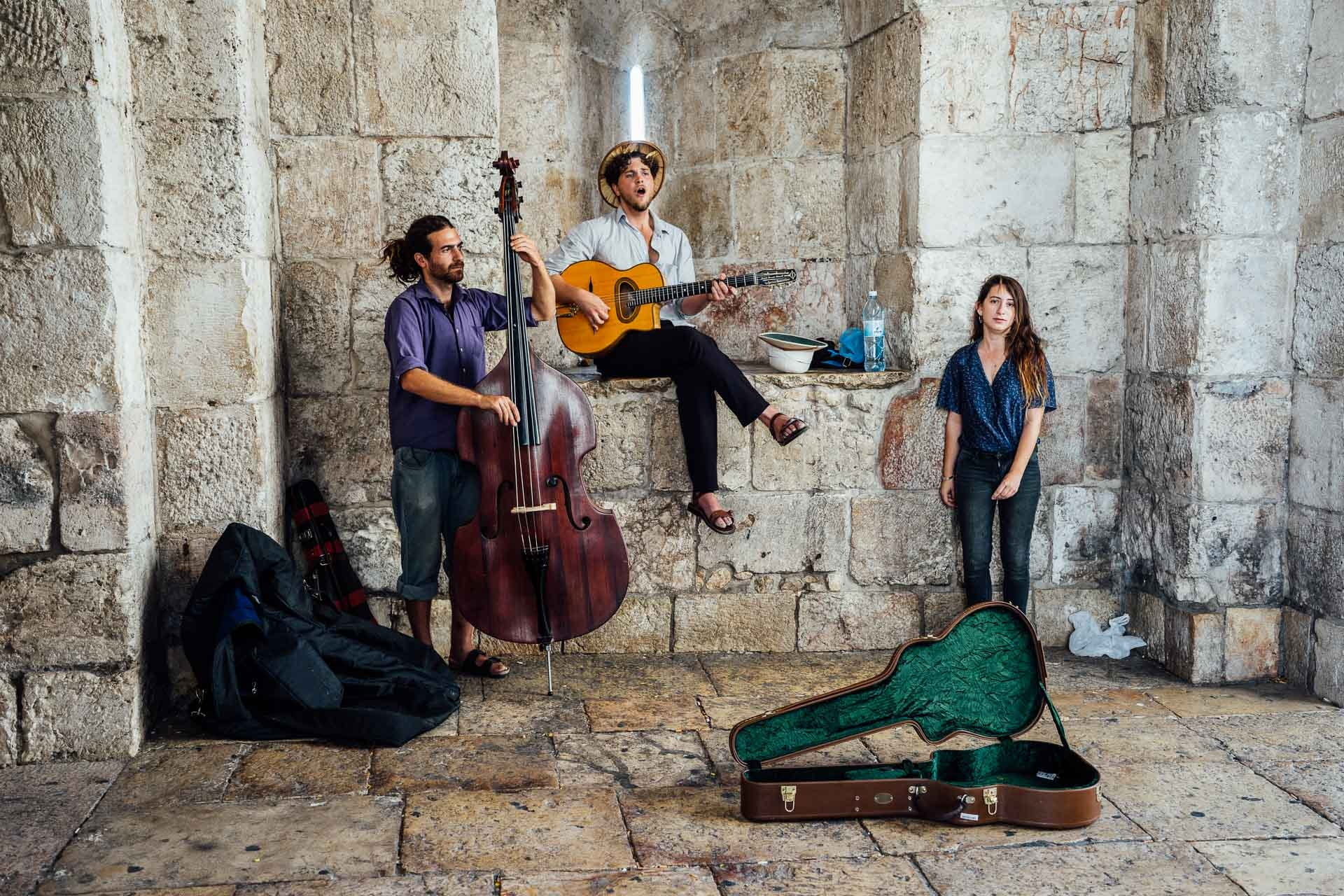 small group of people, arts culture and entertainment, jerusalem, young adult, playing, artist, israel, concrete, man, full length, near, music, contrabass, HD Wallpaper