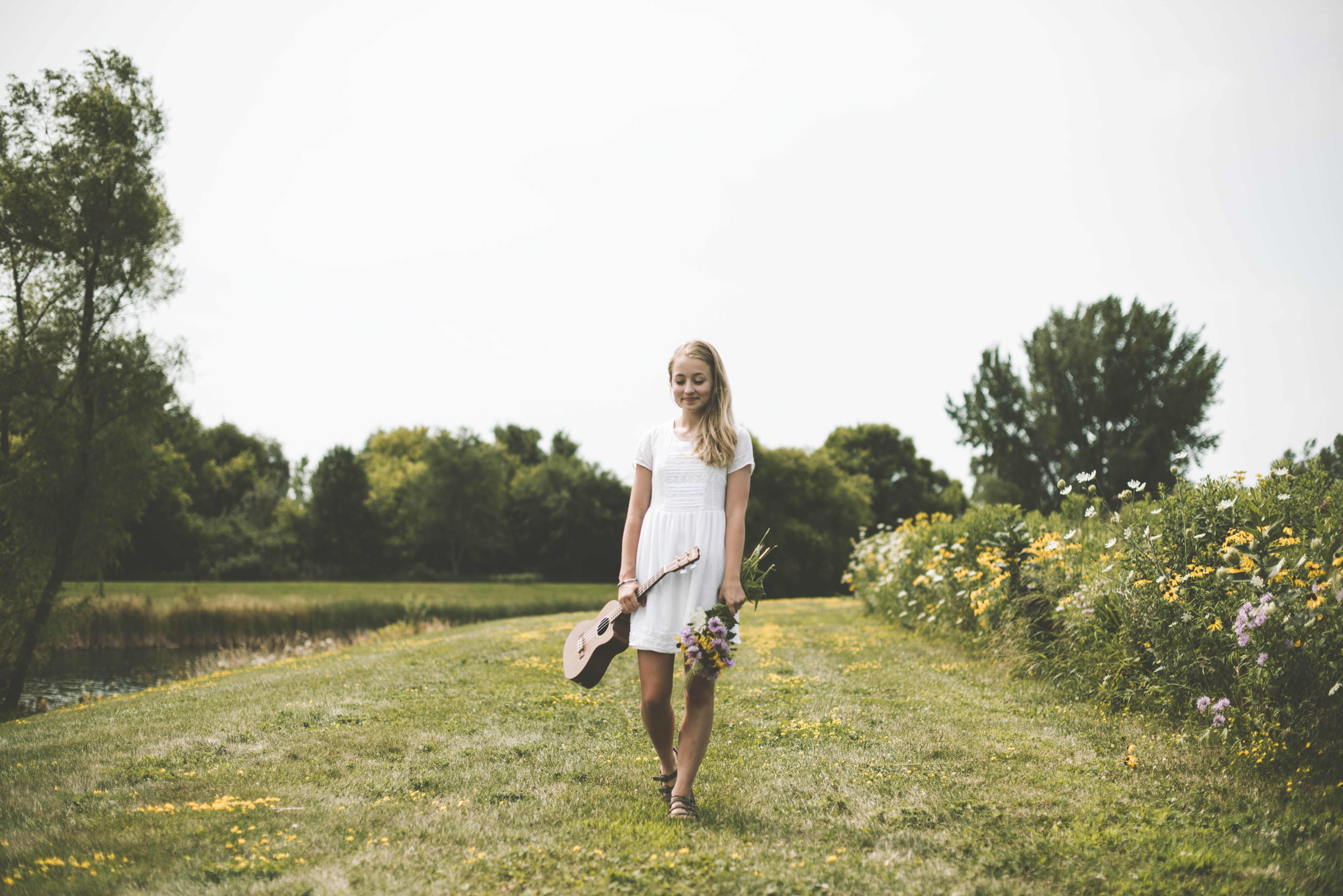 guitar, hair, iowa, field, girl, one person, tree, full length, beauty in nature, trees, women, nature, leisure activity, beautiful woman, grass, land, HD Wallpaper