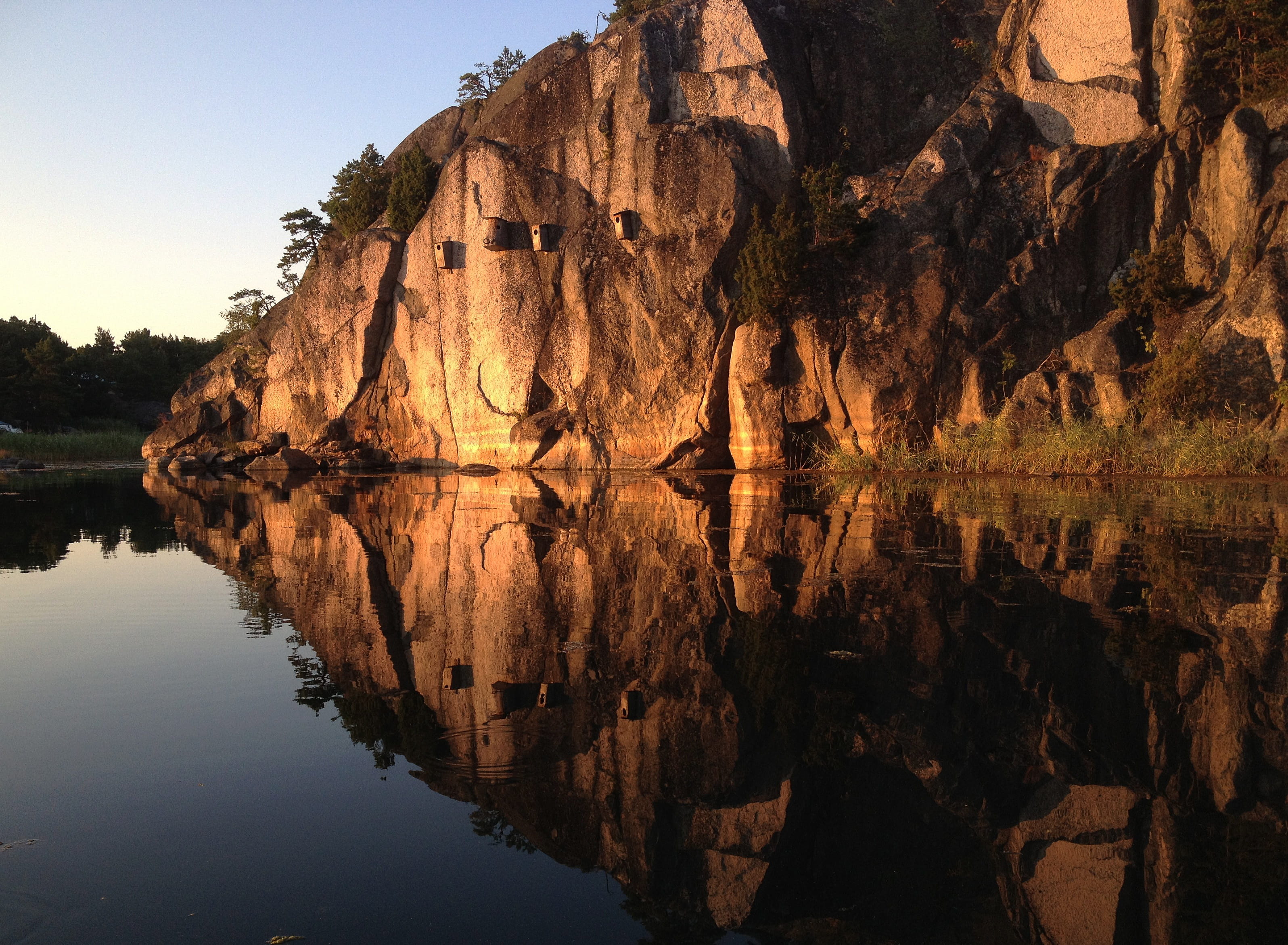 cliffs, calm, symmetry, 2K, sunset, beauty in nature, reflection, rock formation, scenics - nature, standing water, Water, non-urban scene, summer, ostholmen, HD Wallpaper
