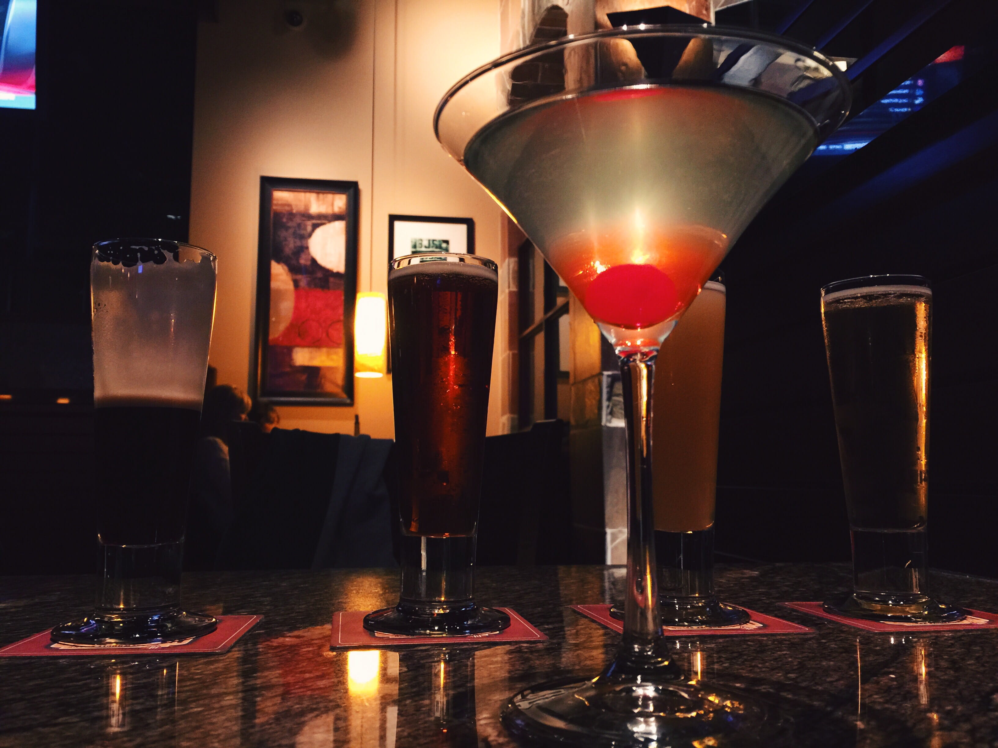 refreshment, alcohol, saturday vibe, restaurant, sour apple martini, cocktail, drinking glass, still life, nightlife, bar, cherry, drink, illuminated, happy hour, HD Wallpaper