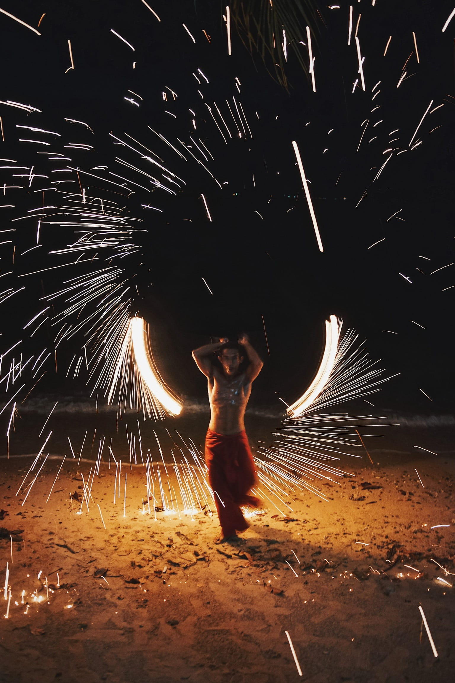 night, long exposure, fire, mammal, illuminated, burning, one person, men, standing, sparks, thailand, 1080P, indoors, lifestyles, show, real people, travel, Phone HD Wallpaper
