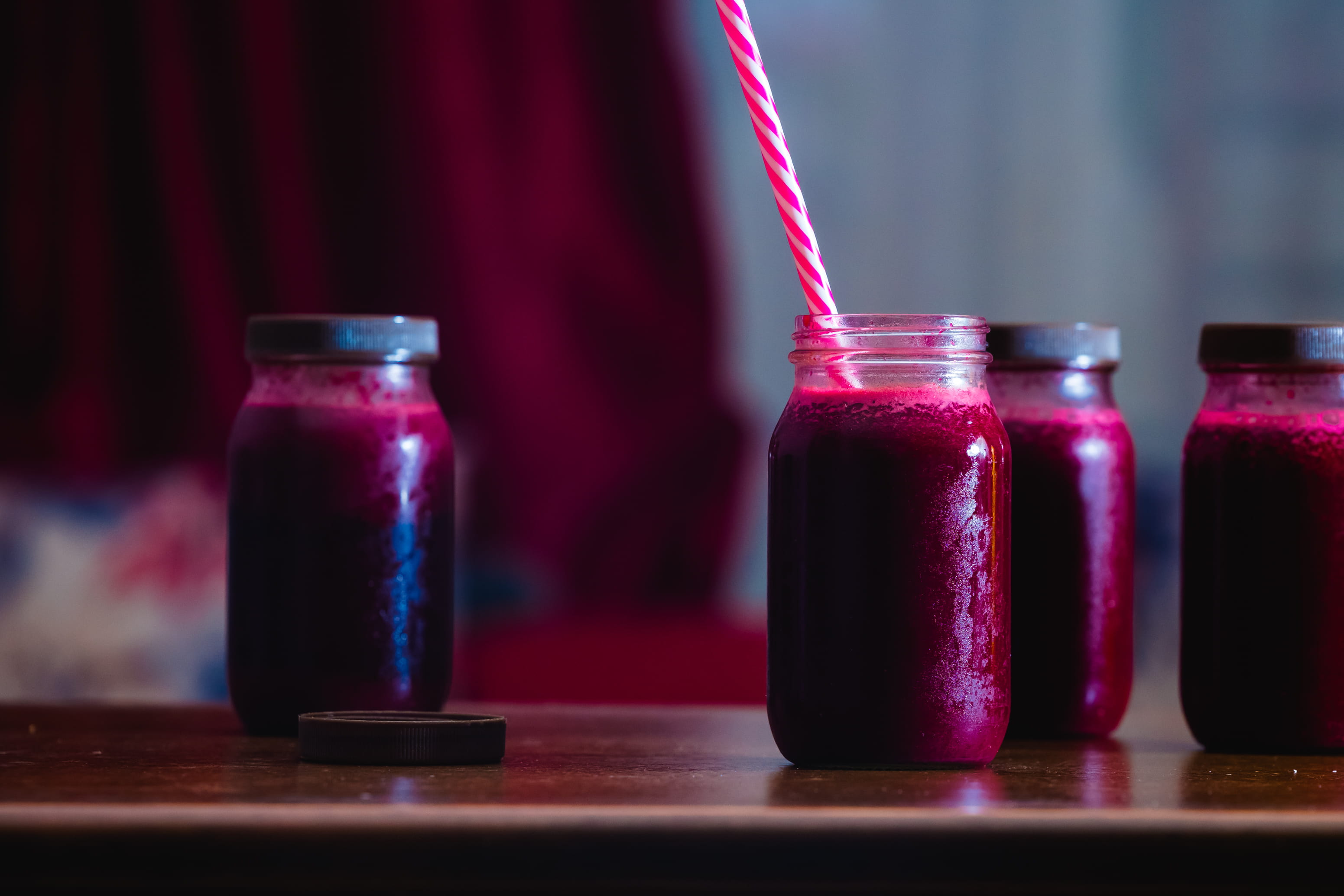 plant, fruit, table, indoors, drinking straw, refreshment, beetroot, drink, freshness, container, milkshake, milk, beverage, raspberry, juice, jam, food, HD Wallpaper