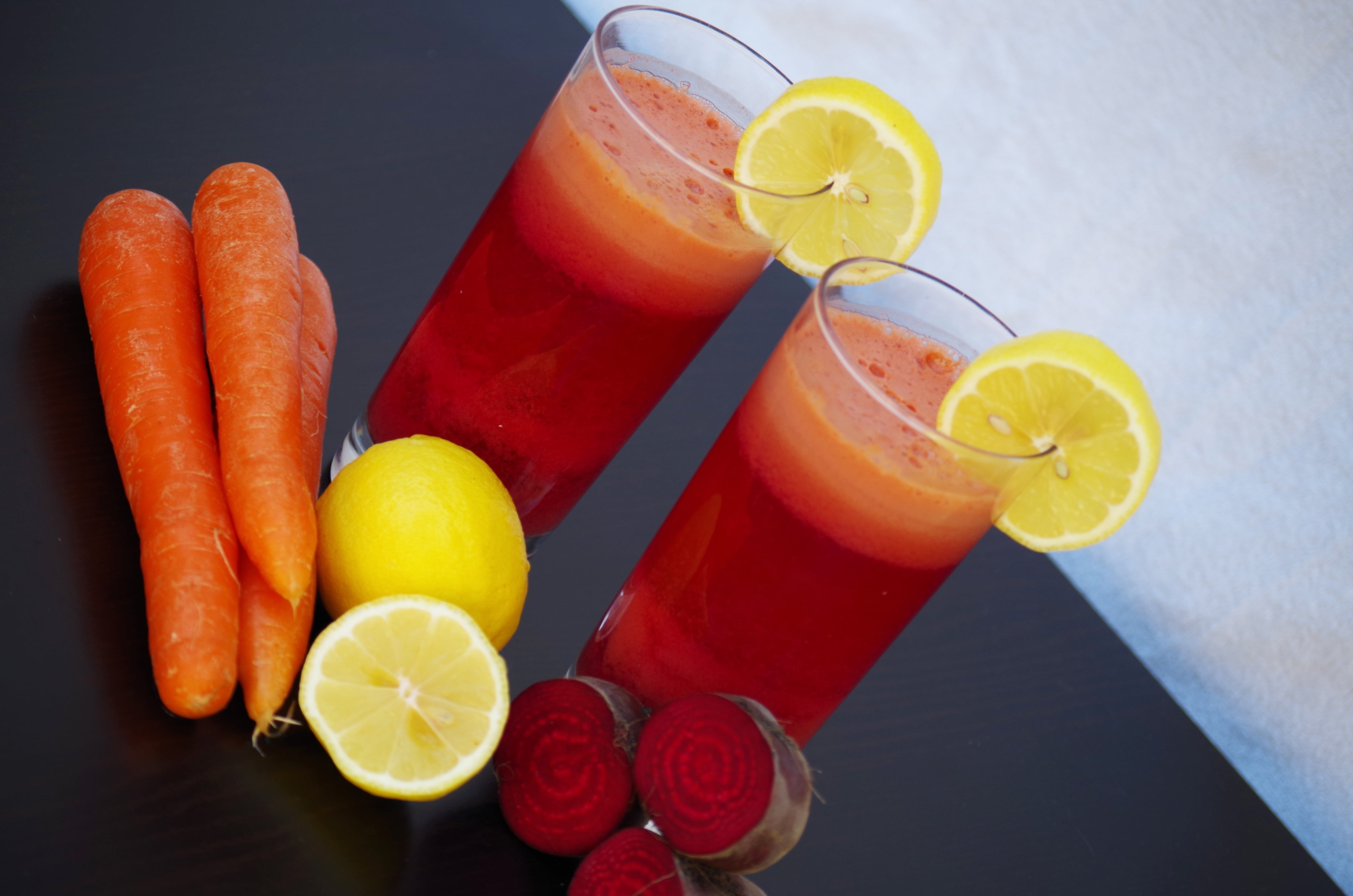 4K, lemon, drink, vegetables, orange, wellbeing, freshness, beverage, citrus Fruit, orange - Fruit, salad beetroot carrots, slice, orange color, drinking Glass, HD Wallpaper