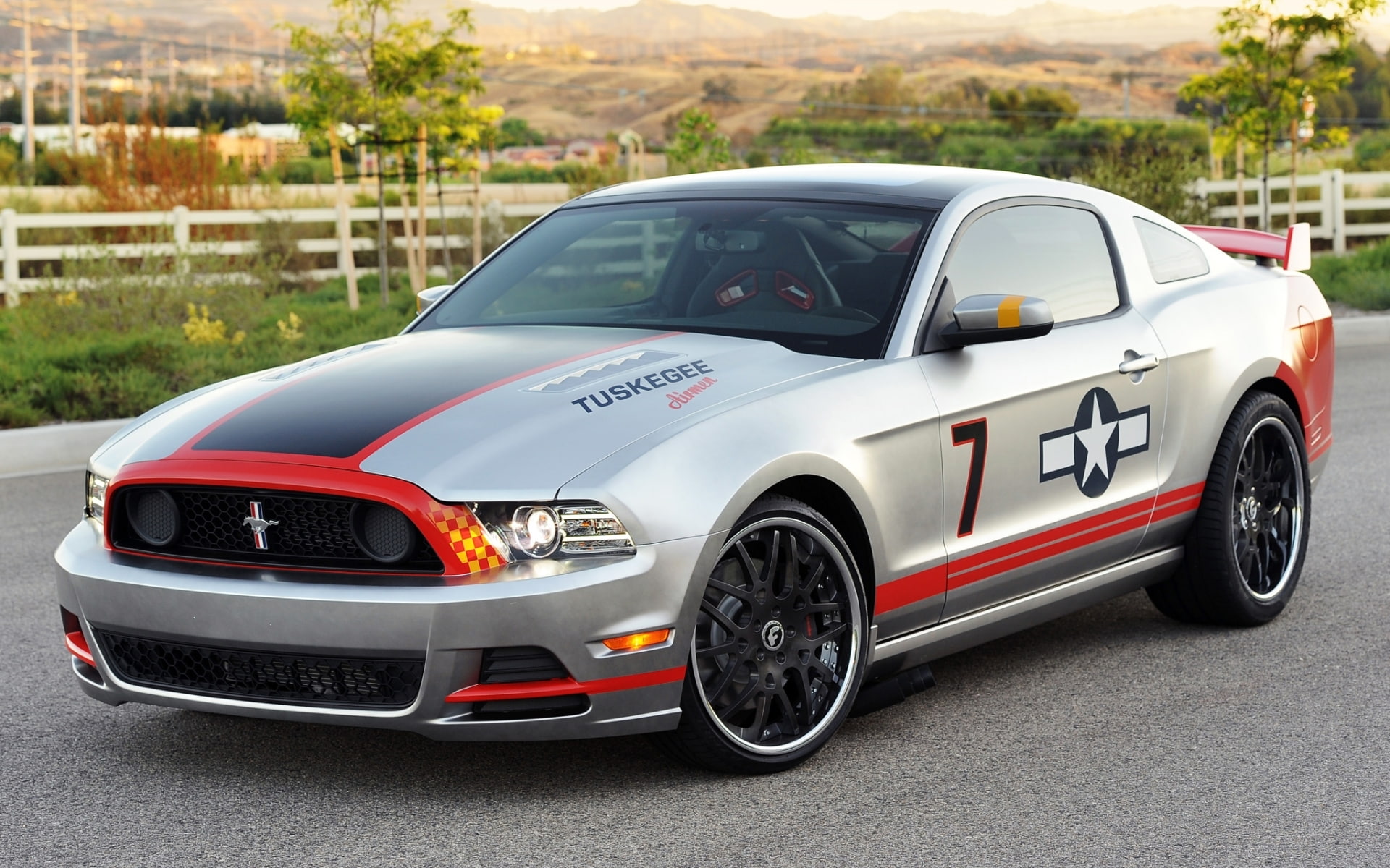 Red Tails, grey, coupe, tuning, Mustang, Ford, Muscle car, 1080P, background, the front, HD Wallpaper