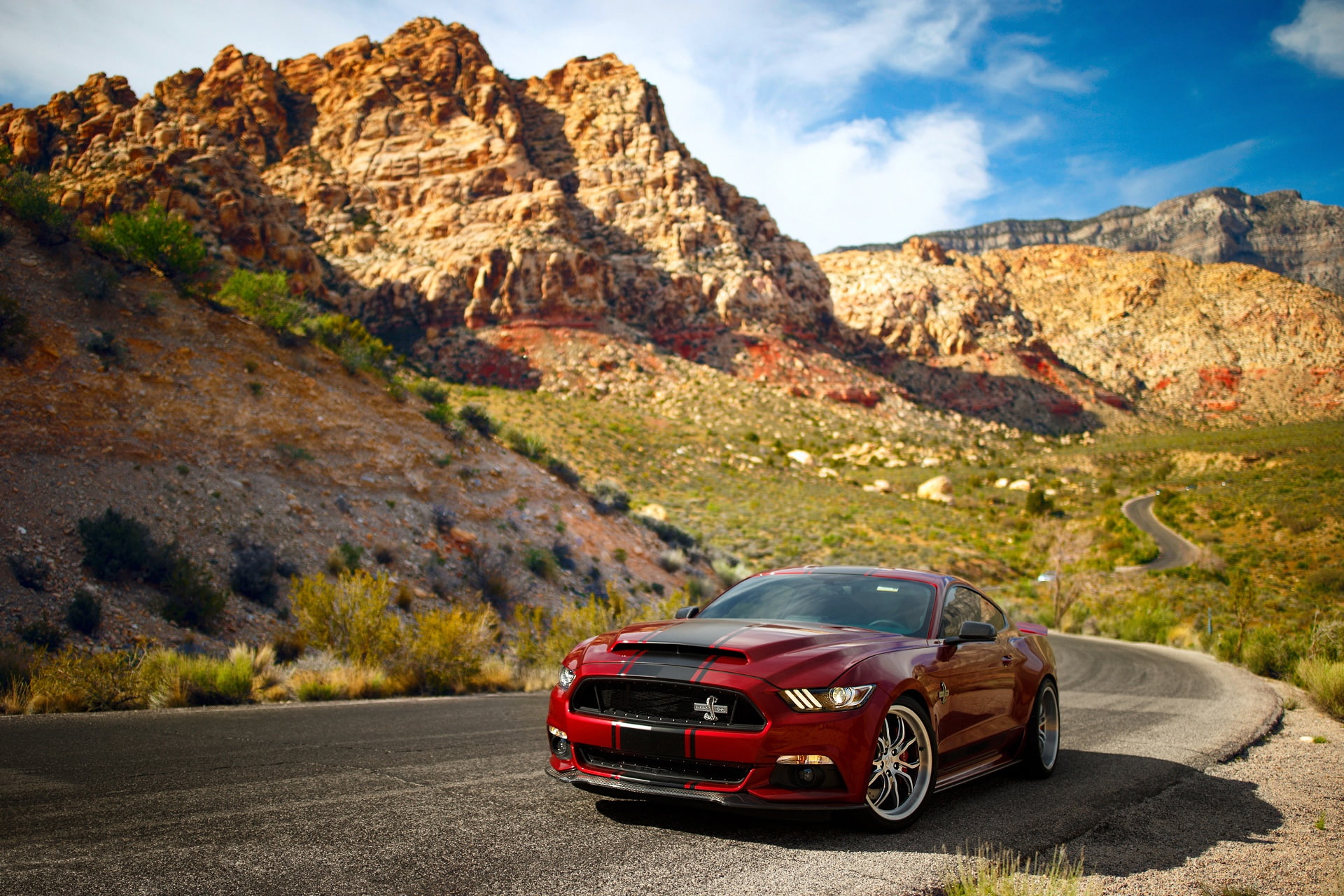 Ford, mountains, Super Snake, Shelby, the sky, Mustang, 1080P, rocks, road, HD Wallpaper