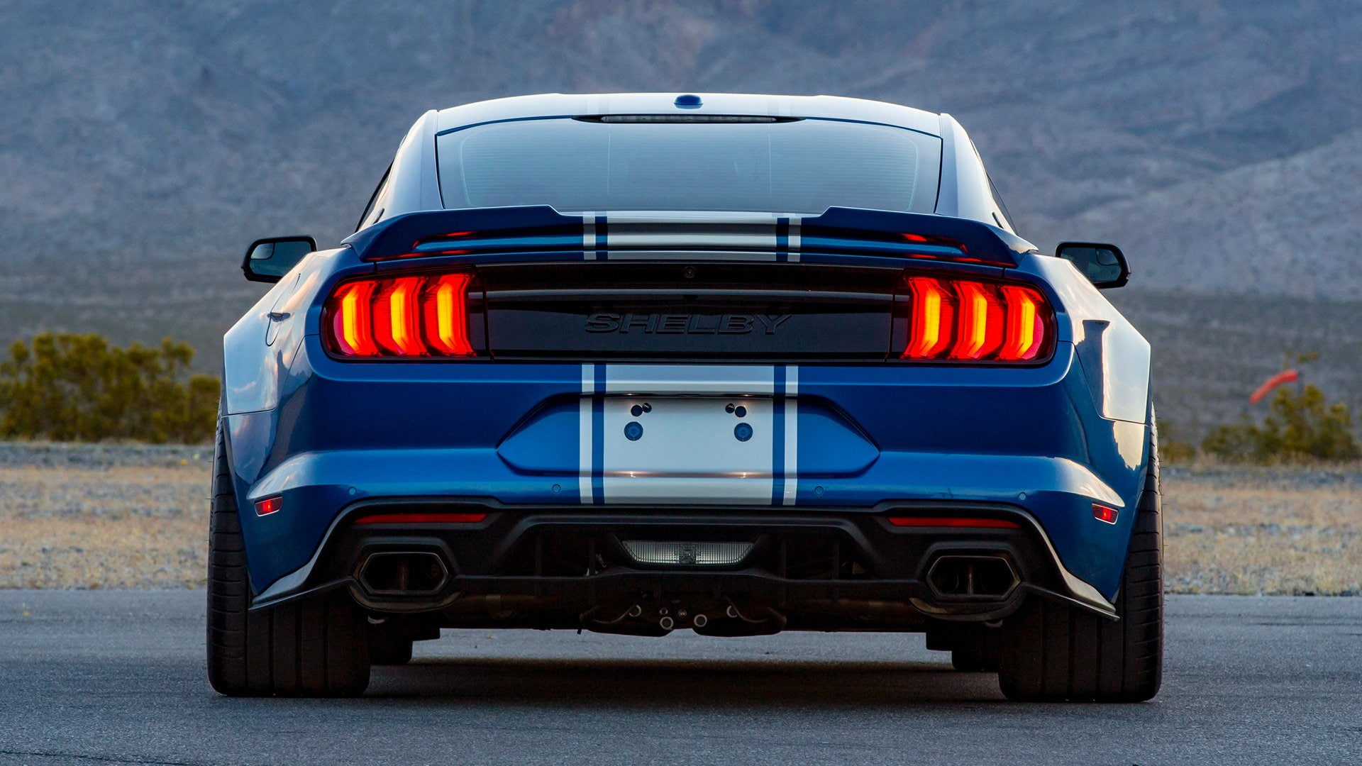 outdoors, Car, sign, day, headlight, Ford, orange color, front view, 1080P, Shelby Super Snake Widebody, mode of transportation, Blue Car, no people, travel, HD Wallpaper