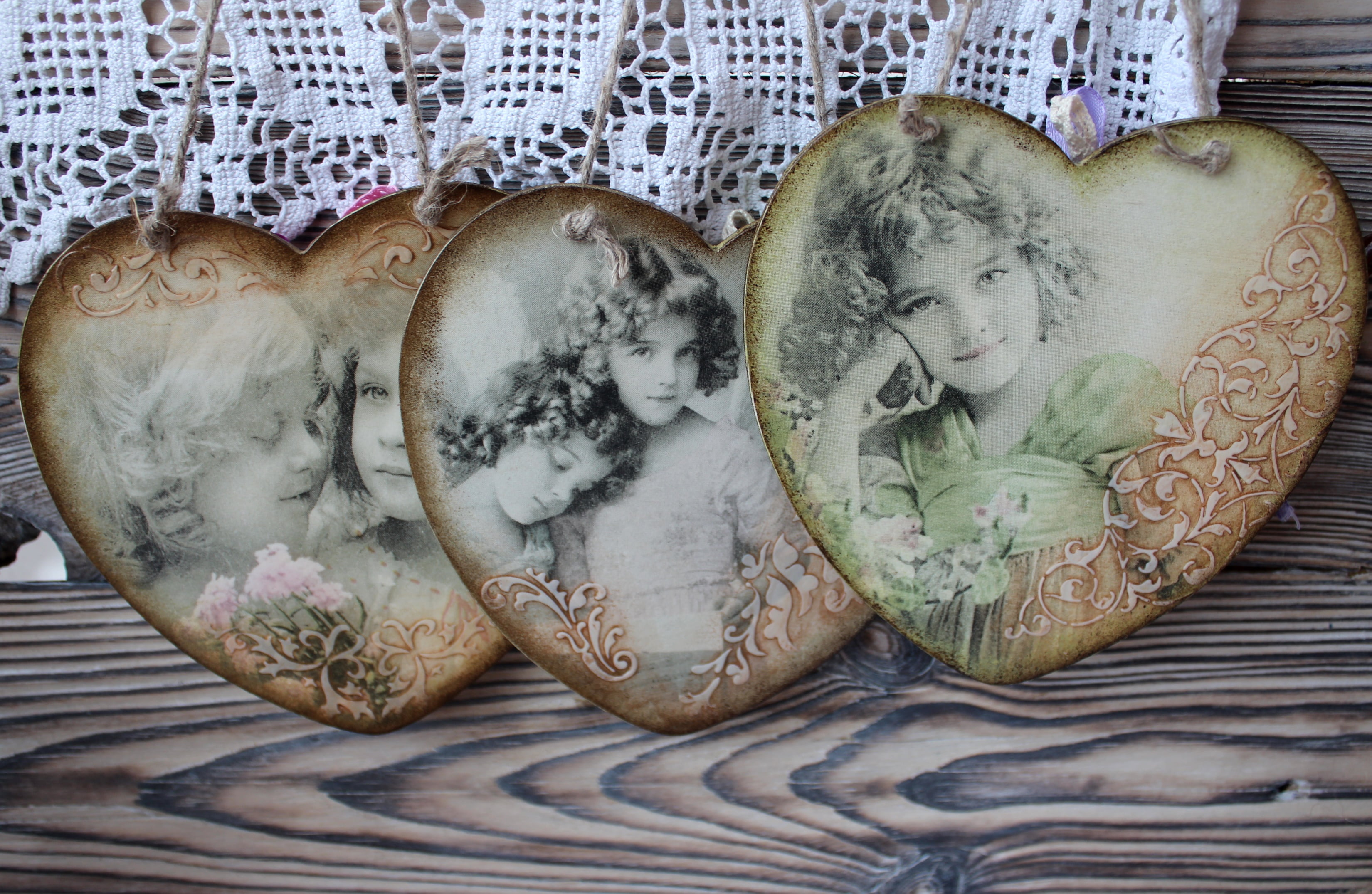 vintage, 2K, decoupage, girls, heart, HD Wallpaper