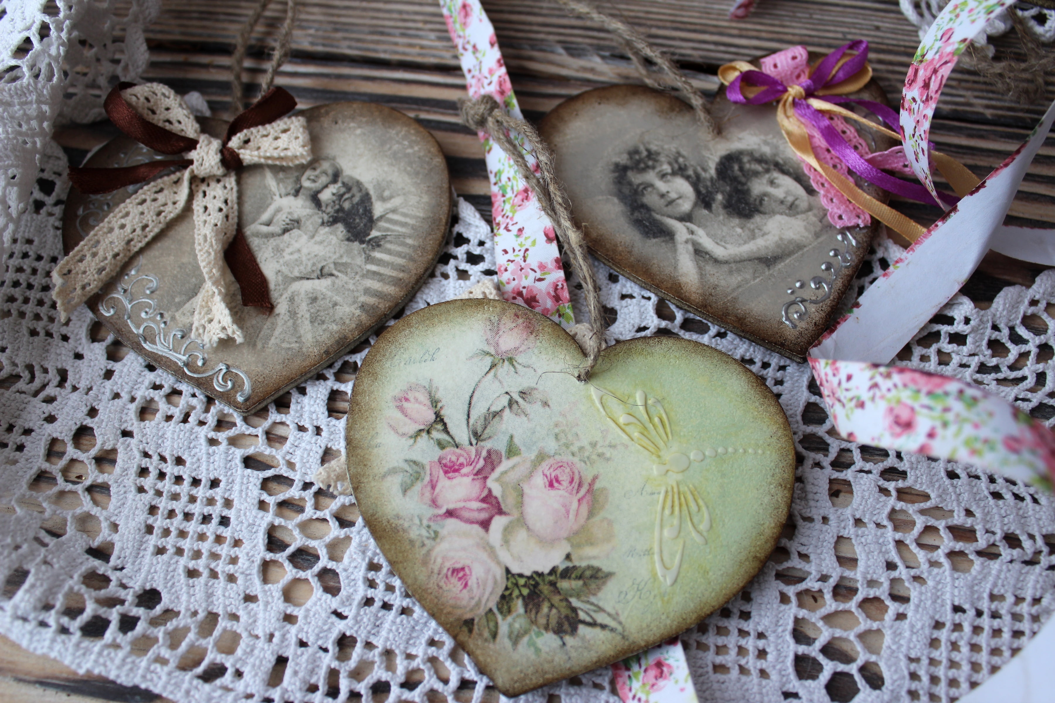 heart, vintage, bow, lace, girls, 2K, decoupage, roses, HD Wallpaper