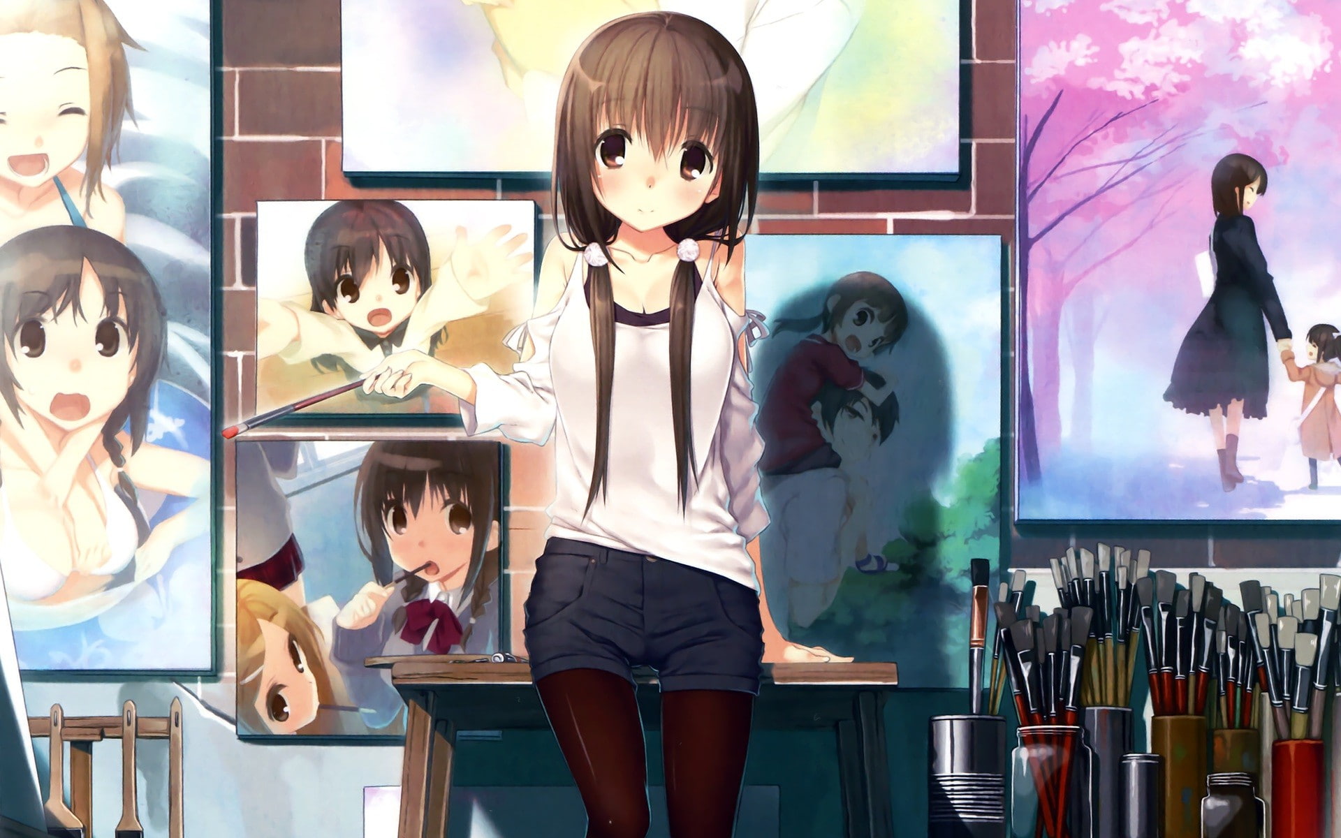 brush, anime, anime girls, 1080P, original characters, original, girls, painting, characters, HD Wallpaper
