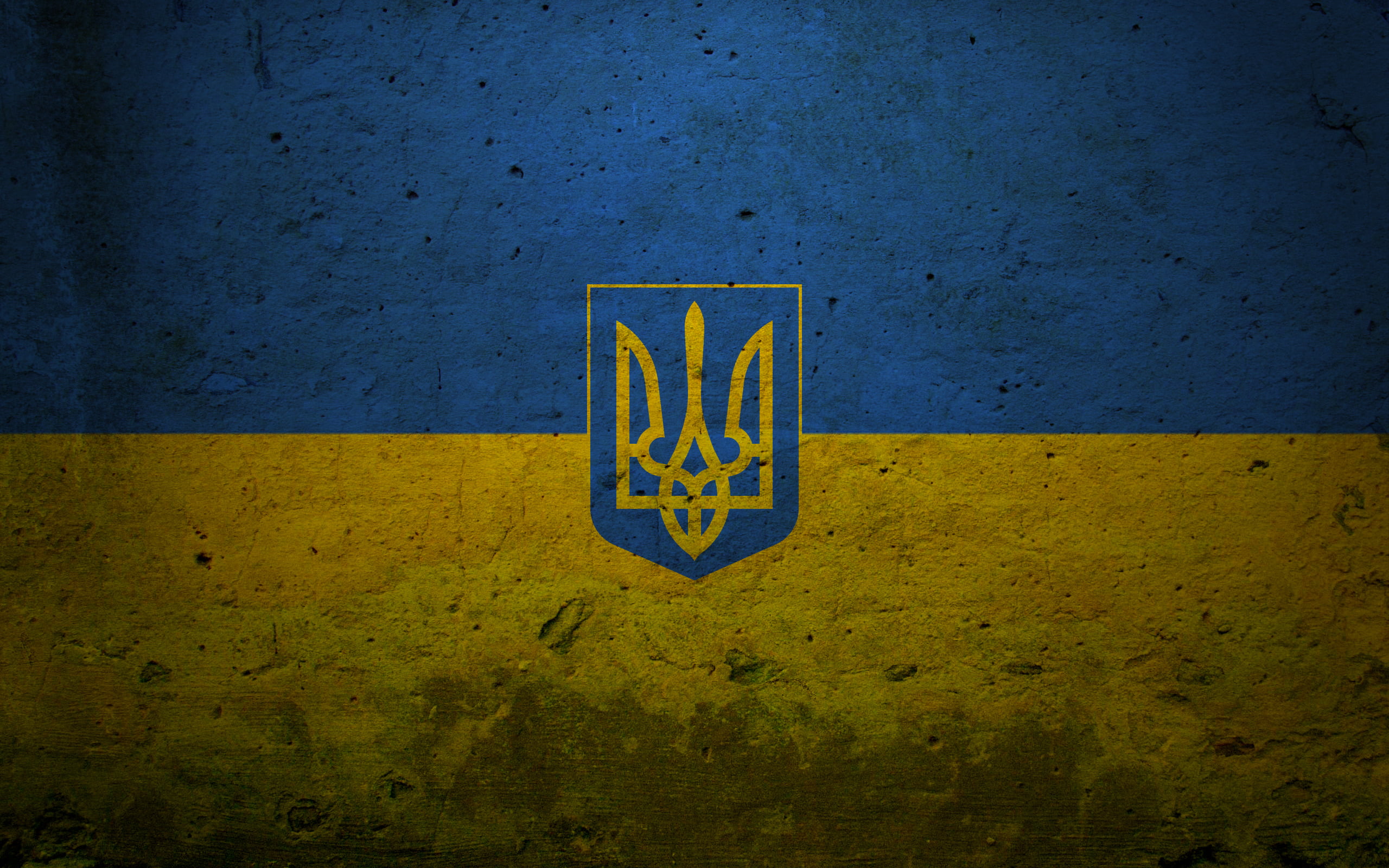 signs, damaged, flag, old, concrete, night, rippled, pattern, logo, Ukraine, photographic Effects, wall, national Flag, coat Of Arms, sign, paint, symbols, HD Wallpaper