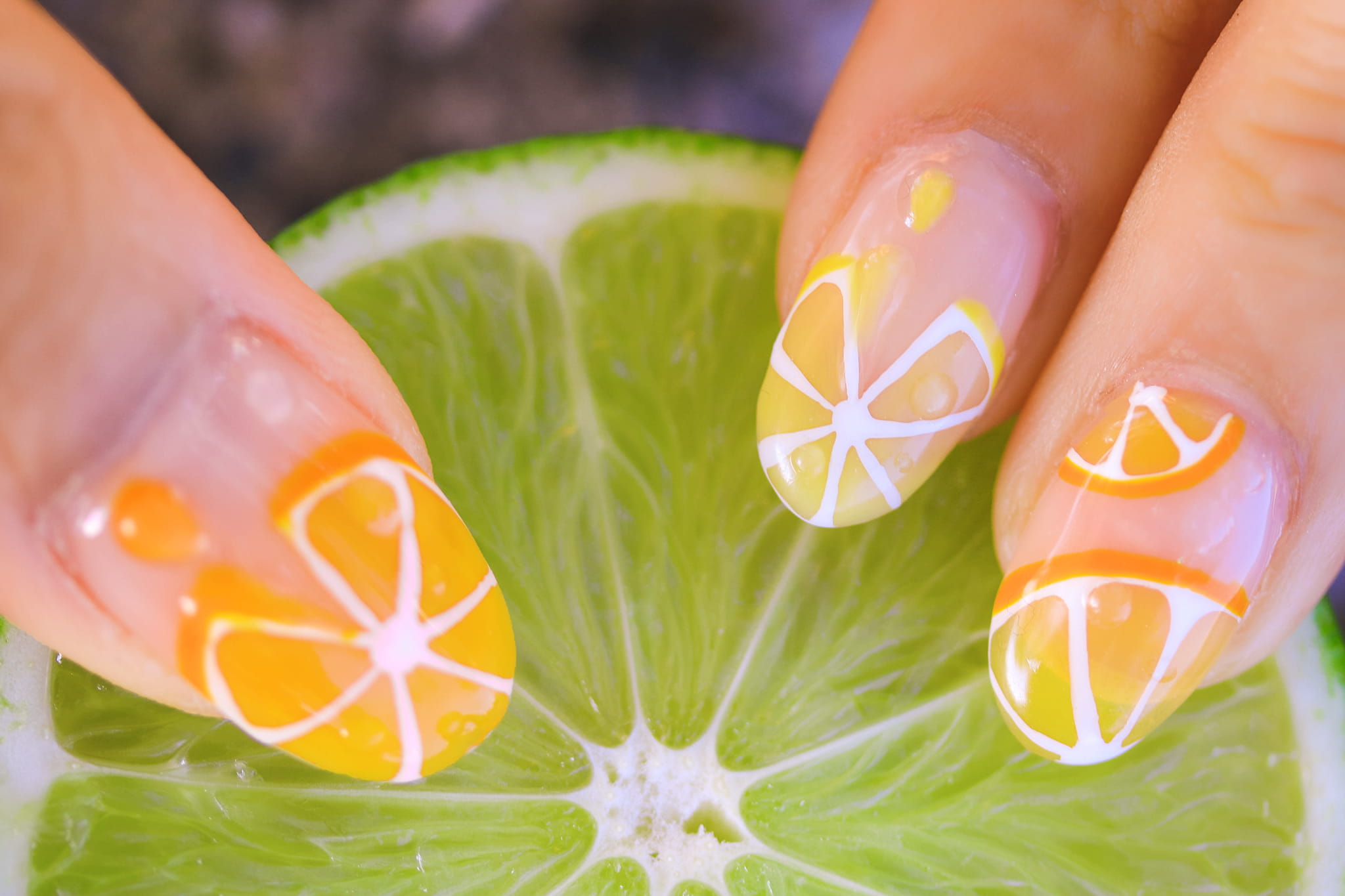 orange fruit, orange - Fruit, hand, freshness, body part, 1080P, low section, close-up, nail art, nail, adult, human foot, outdoors, plant, one person, HD Wallpaper