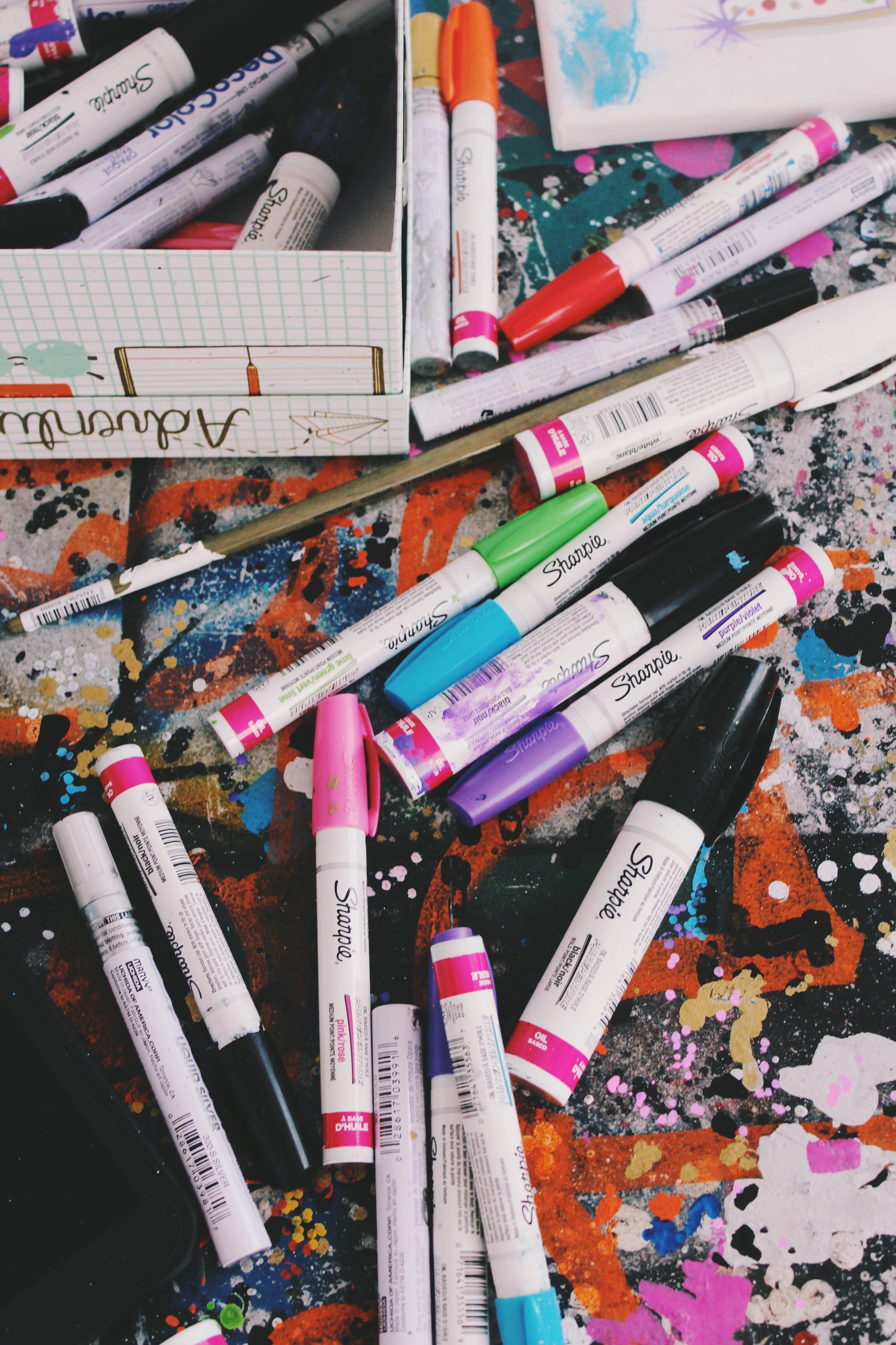 confetti, ink bottle, lot, scroll, 2K, education, choice, text, marker, handwriting, art and craft, still life, calligraphy, variation, high angle view, Phone HD Wallpaper