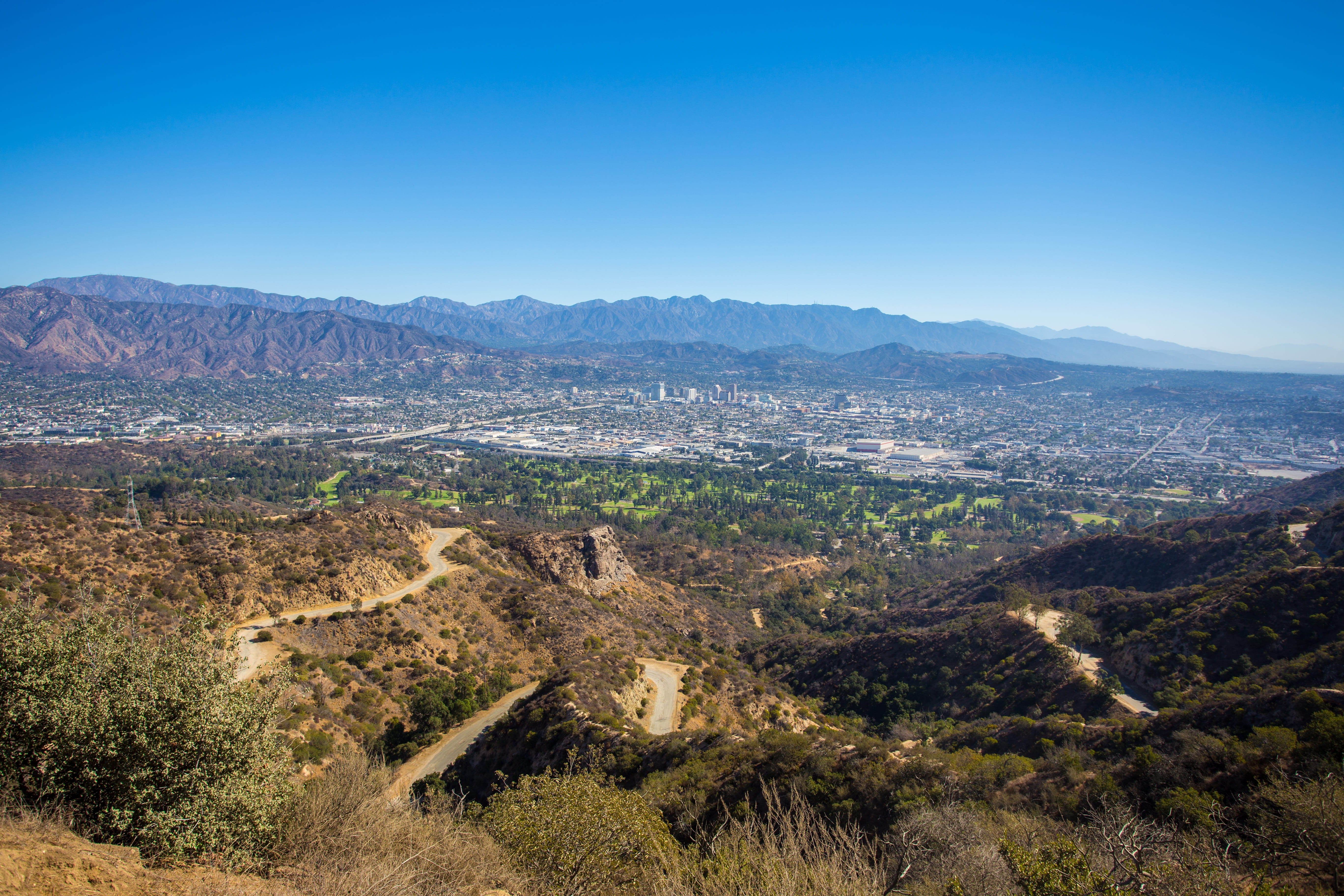 environment, semi-arid, blue, arid climate, Holly, plant, land, Griffith Park, beauty in nature, travel Locations, landscape, sky, mountain range, mountain, HD Wallpaper