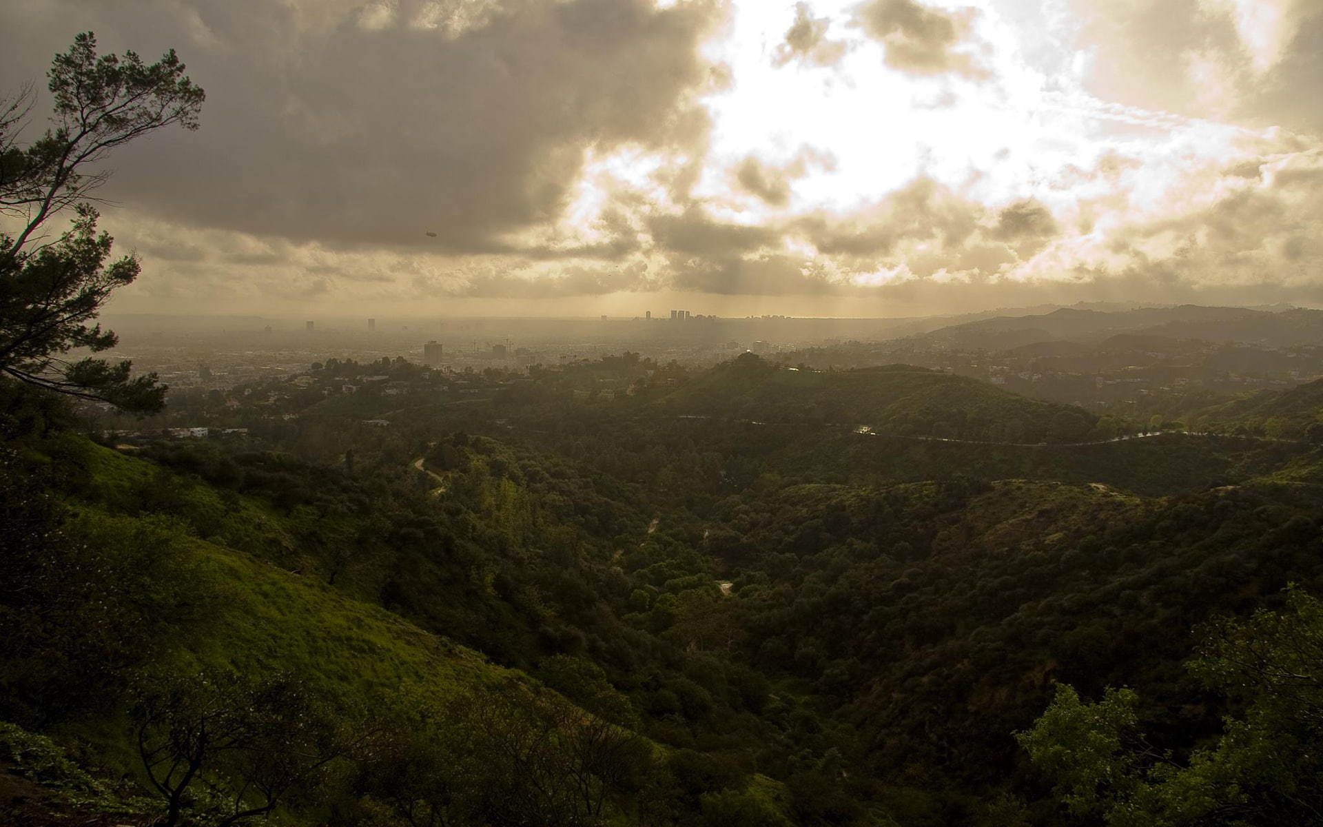 Griffith Park, 1080P, clouds, greens, Los Angeles, HD Wallpaper