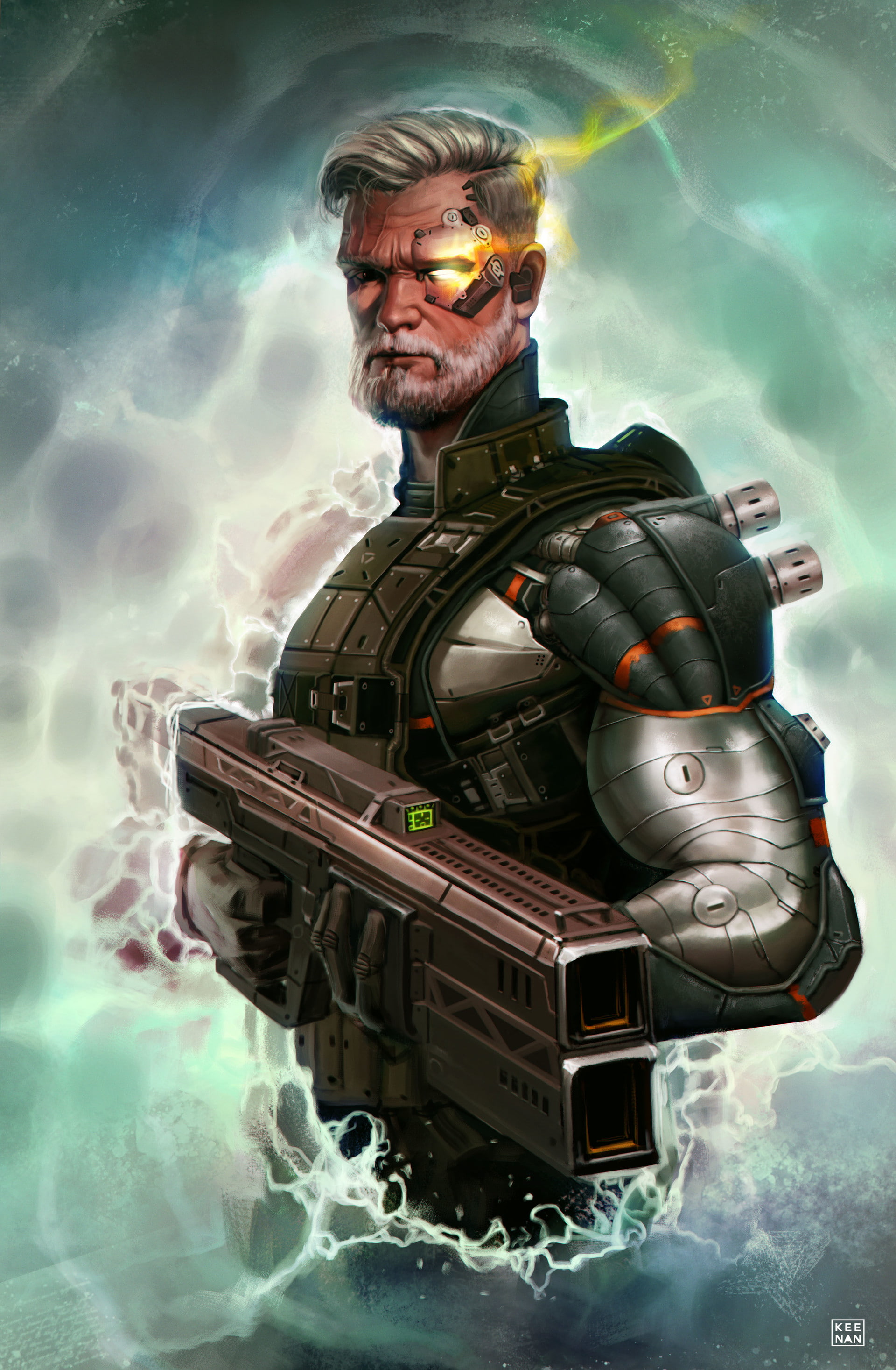 Mutant, 2K, Cable, machine, gun, Dave Keenan, X-Men, men, Shell, gray hair, Phone HD Wallpaper