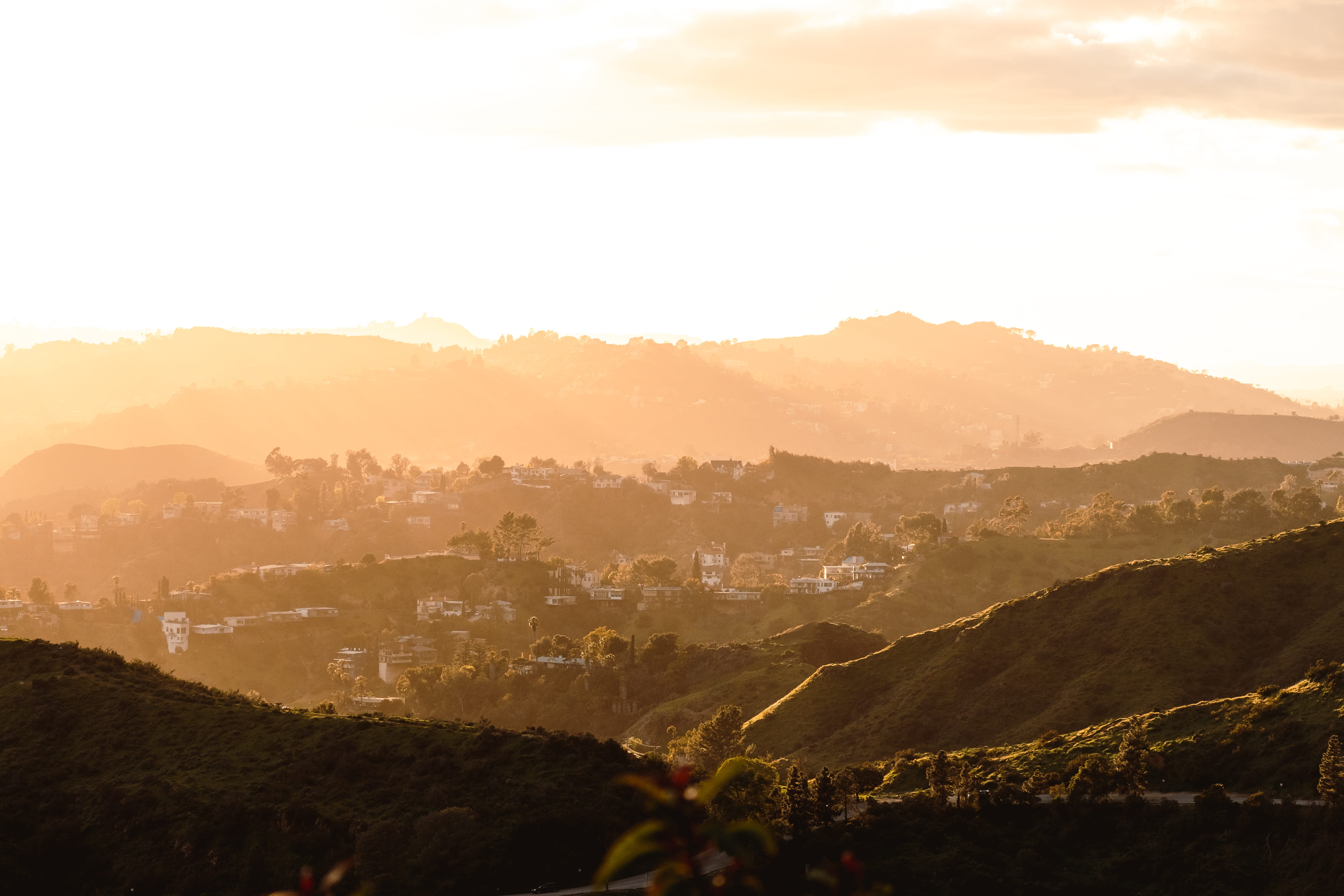 dusk, tranquil scene, griffith observatory, scenery, land, light, non-urban scene, landscape, morning, tranquility, tree, environment, california, mountain, HD Wallpaper