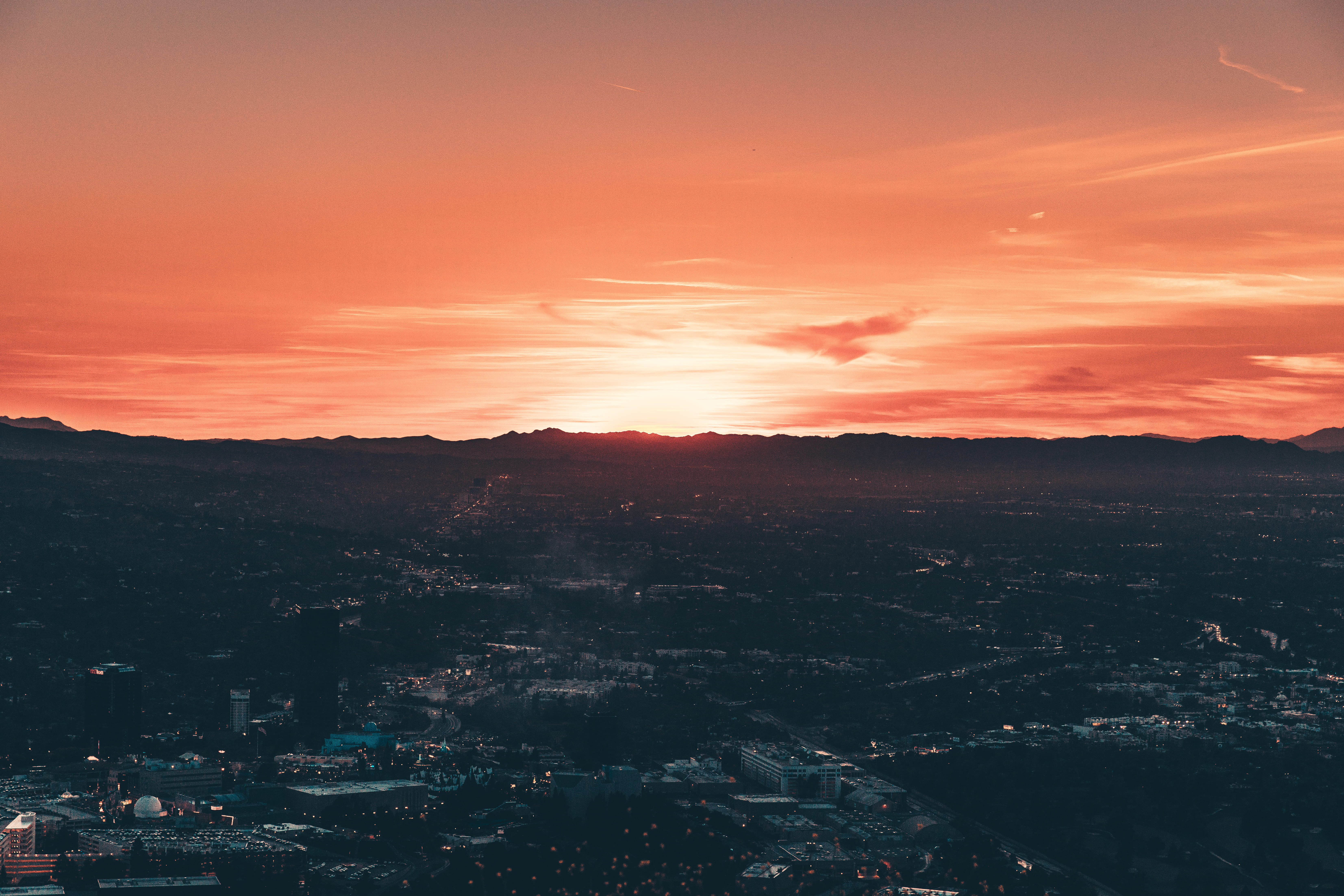 environment, united states, city, red, townscape, los angeles, built structure, building, landscape, red sunset, building exterior, romantic sky, residential district, HD Wallpaper