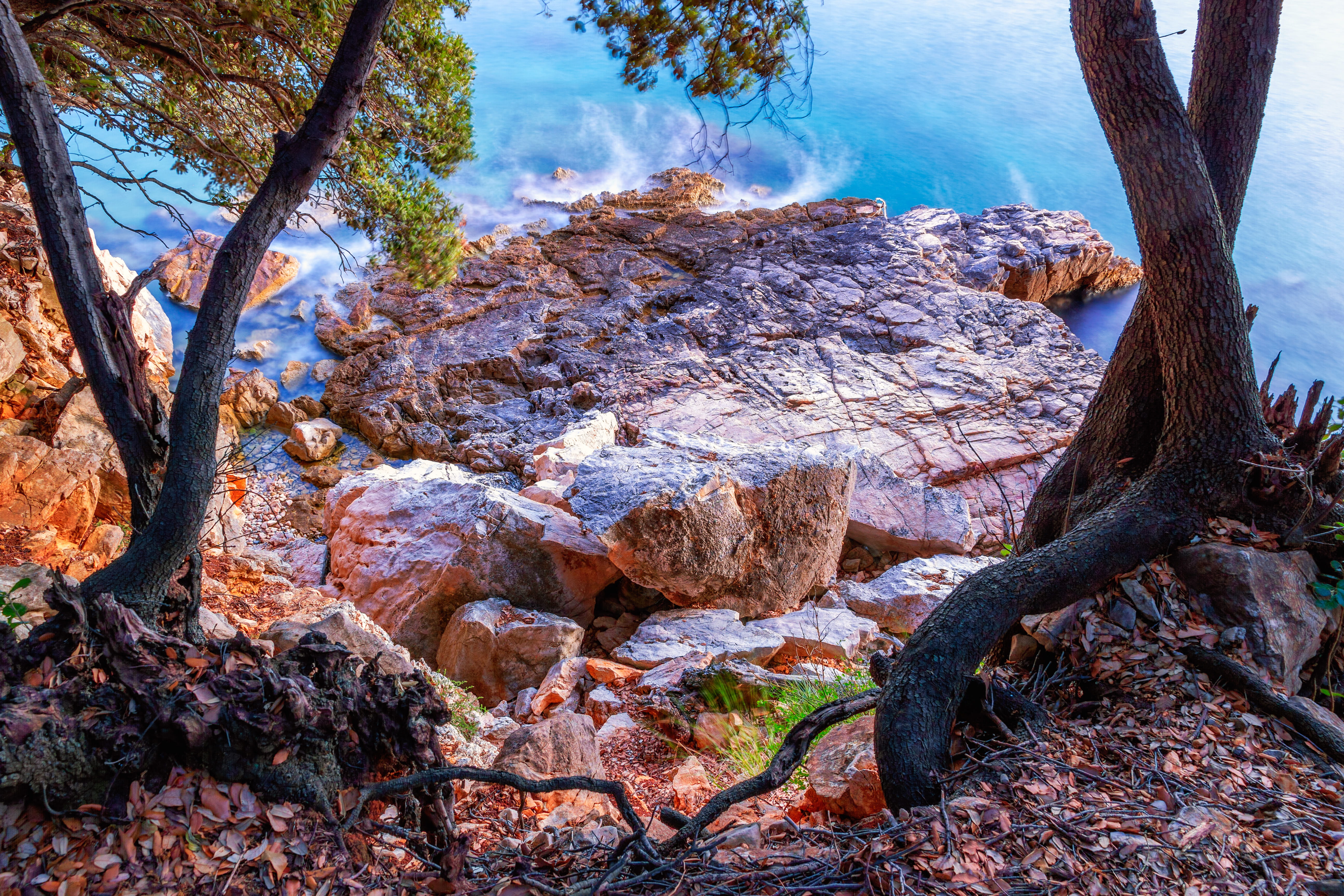 strata, nature, rocks, eroded, water, outdoors, wood, scenics - nature, plant, tree, tranquility, forest, grass, tree trunk, tranquil scene, landscape, HD Wallpaper