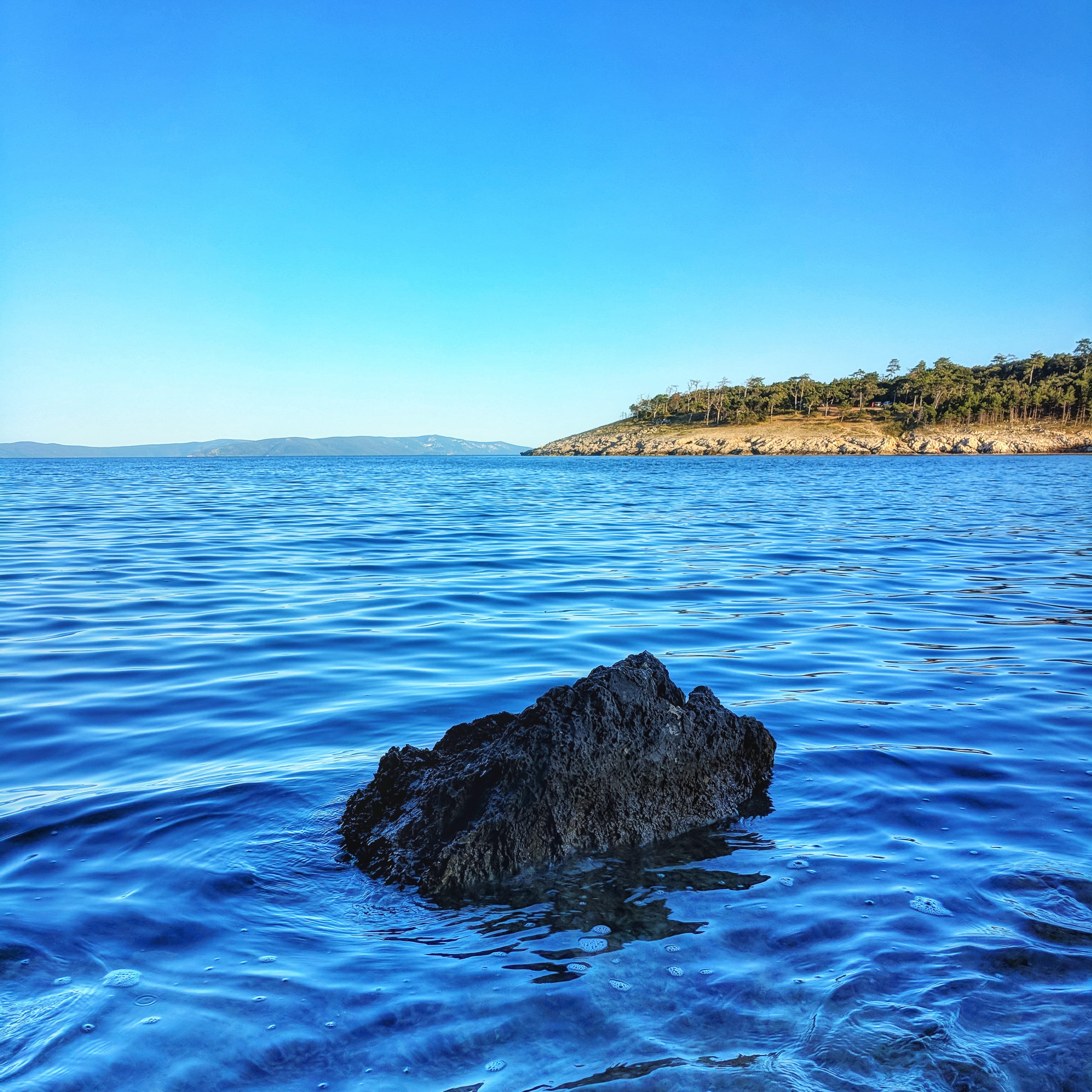 rock - object, sky, no people, day, scenics - nature, island, sea, blue, duga luka 1, duga luka, travel, nature, 2K, copy space, solid, idyllic, outdoor, Phone HD Wallpaper