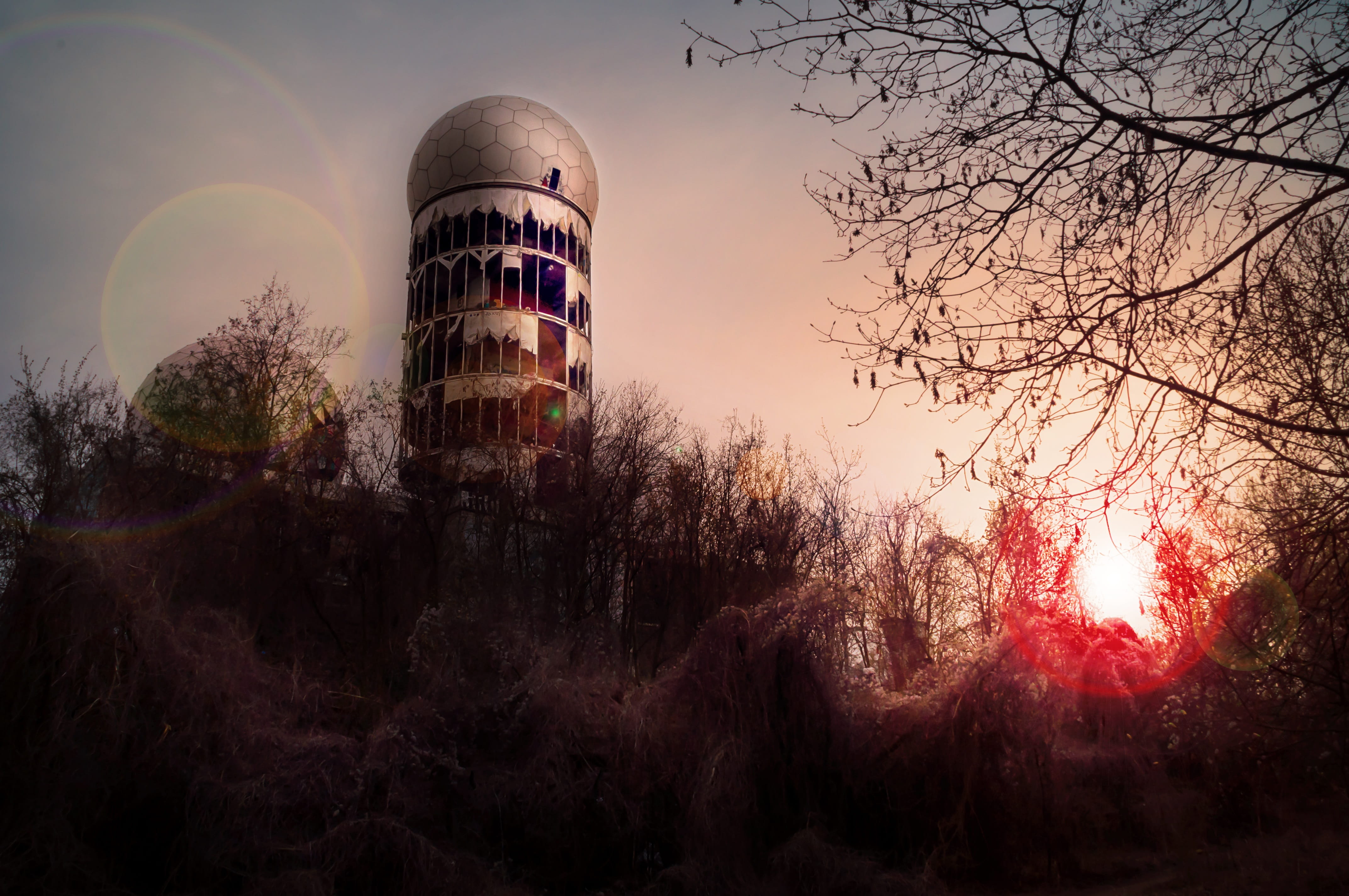 decay, tree, weathered, lost places, building exterior, weathering, scrub, sky, radar, architecture, building, silhouette, nature, the past, sun, built structure, HD Wallpaper