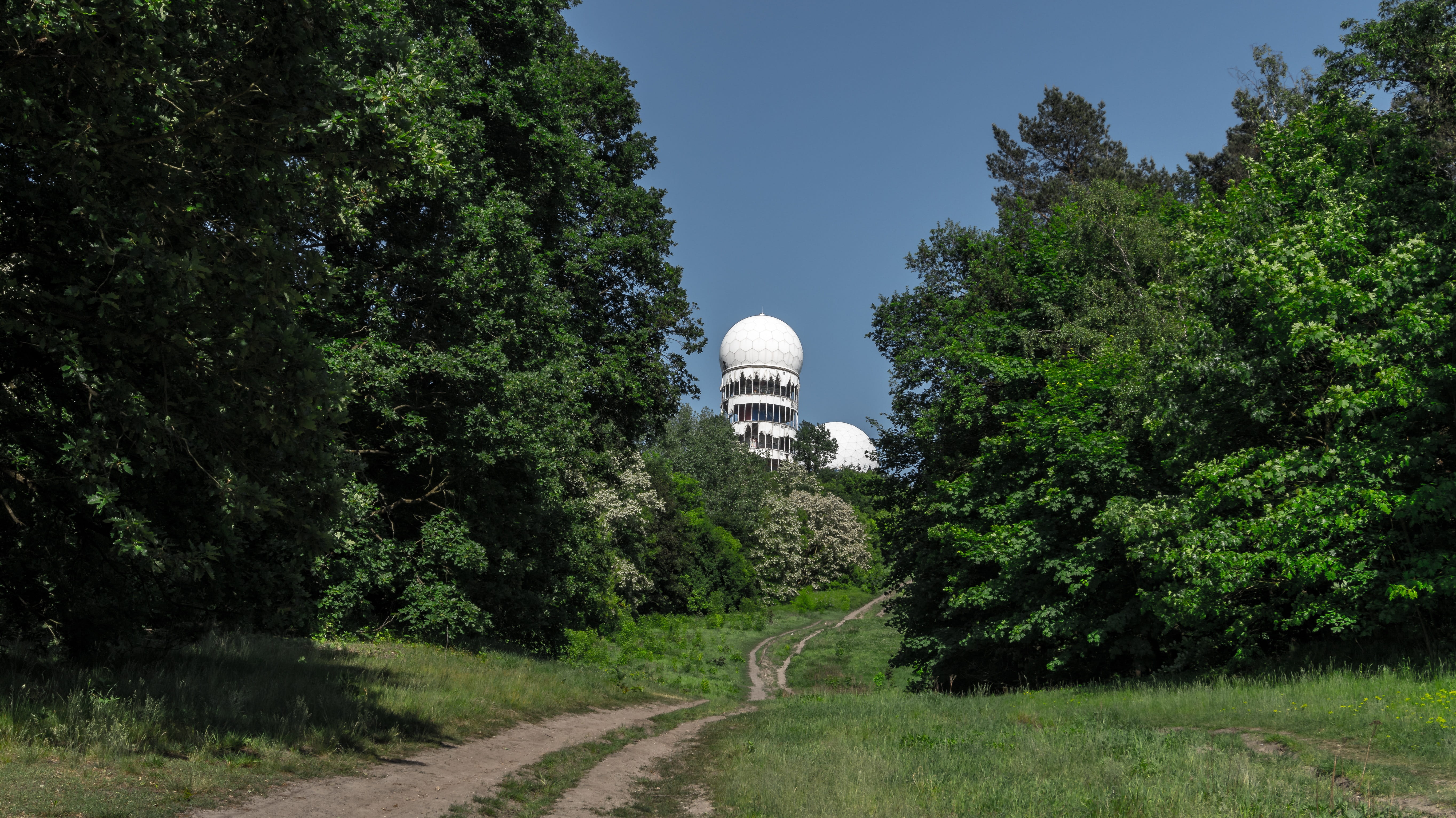 dome, radar station, direction, green color, place of worship, land, the way forward, transportation, 5K, architecture, diminishing perspective, day, interception station, HD Wallpaper