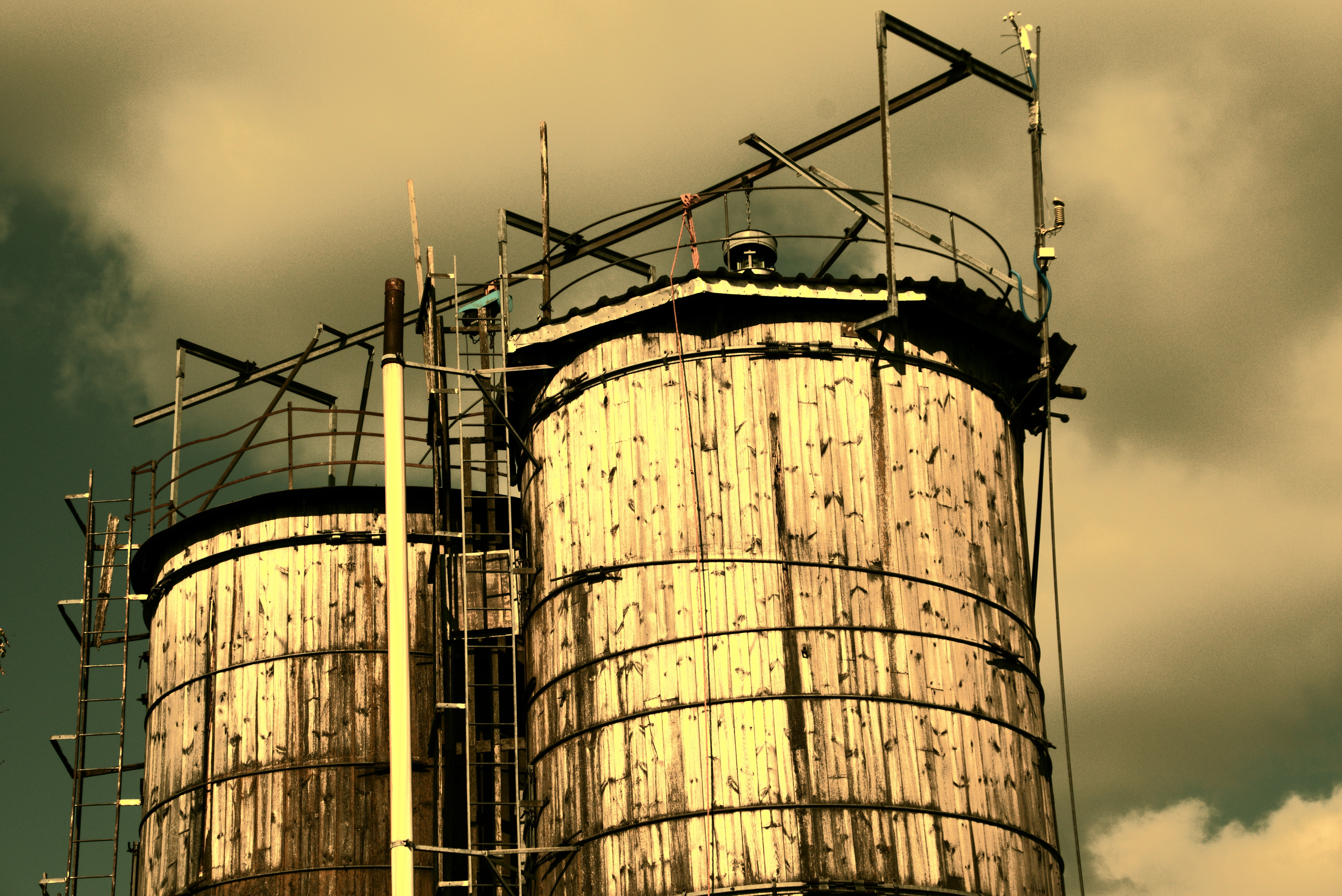 sky, landscape, industry, wood silo, low angle view, mood, industrial equipment, store, refueling, cloud - sky, agriculture, fuel storage tank, pollution, HD Wallpaper