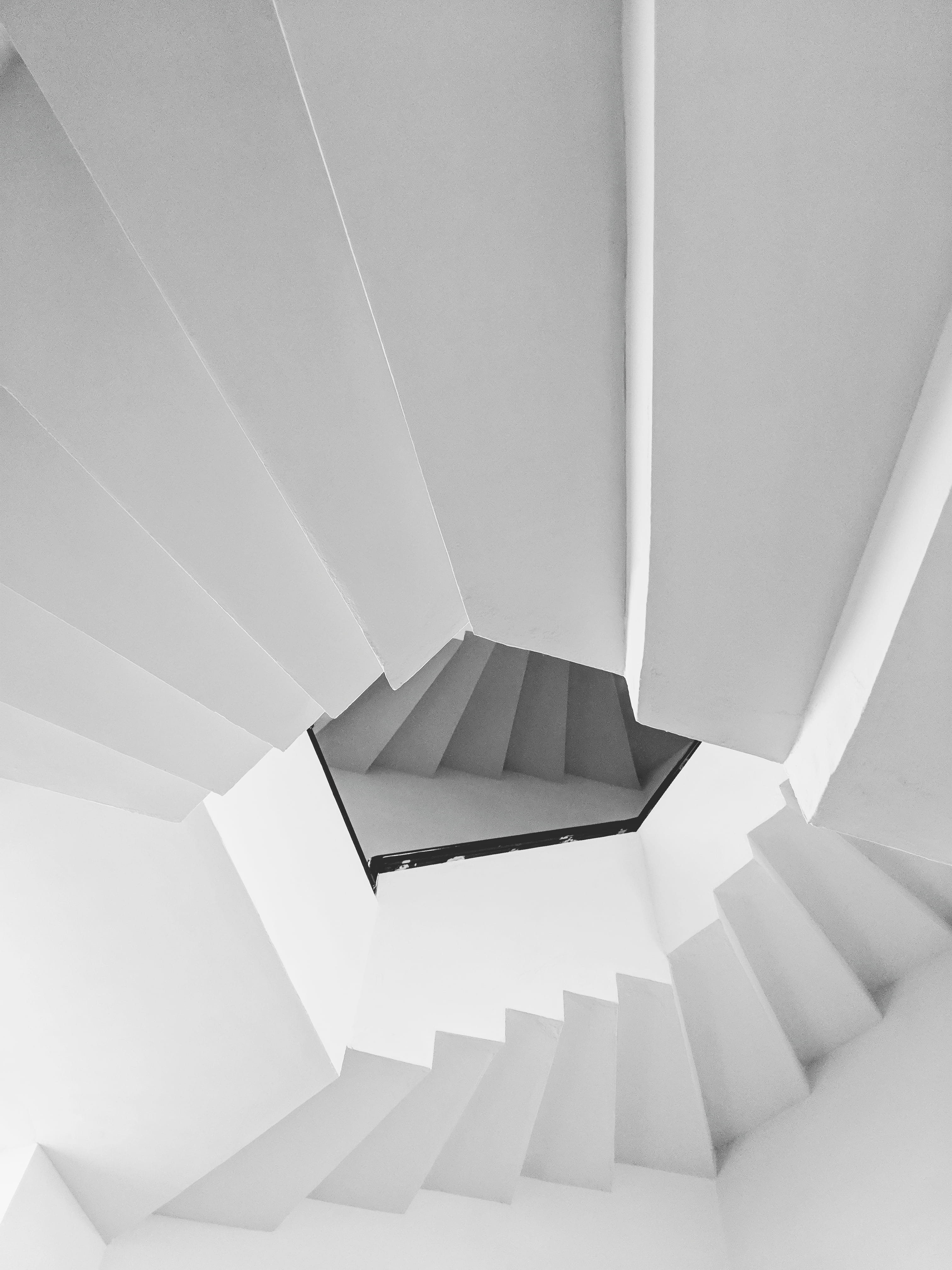 handrail, steps, angle, white color, portal, design, ceiling, minimal, day, railing, view, no people, steps and staircases, shape, building, stairs, indoors, Phone HD Wallpaper