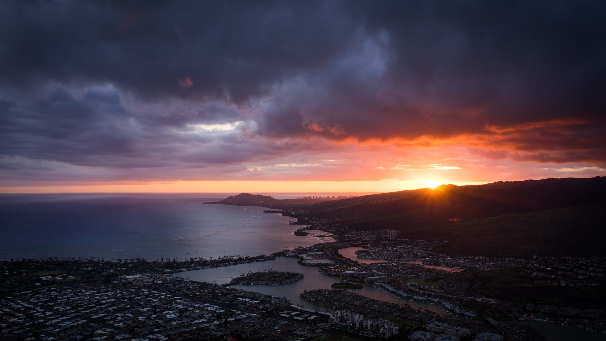 clouds, mountains, cloud - sky, scenics - nature, horizon, beauty in nature, sunset, sky, nature, no people, cityscape, Hawaii, outdoors, horizon over water, HD Wallpaper
