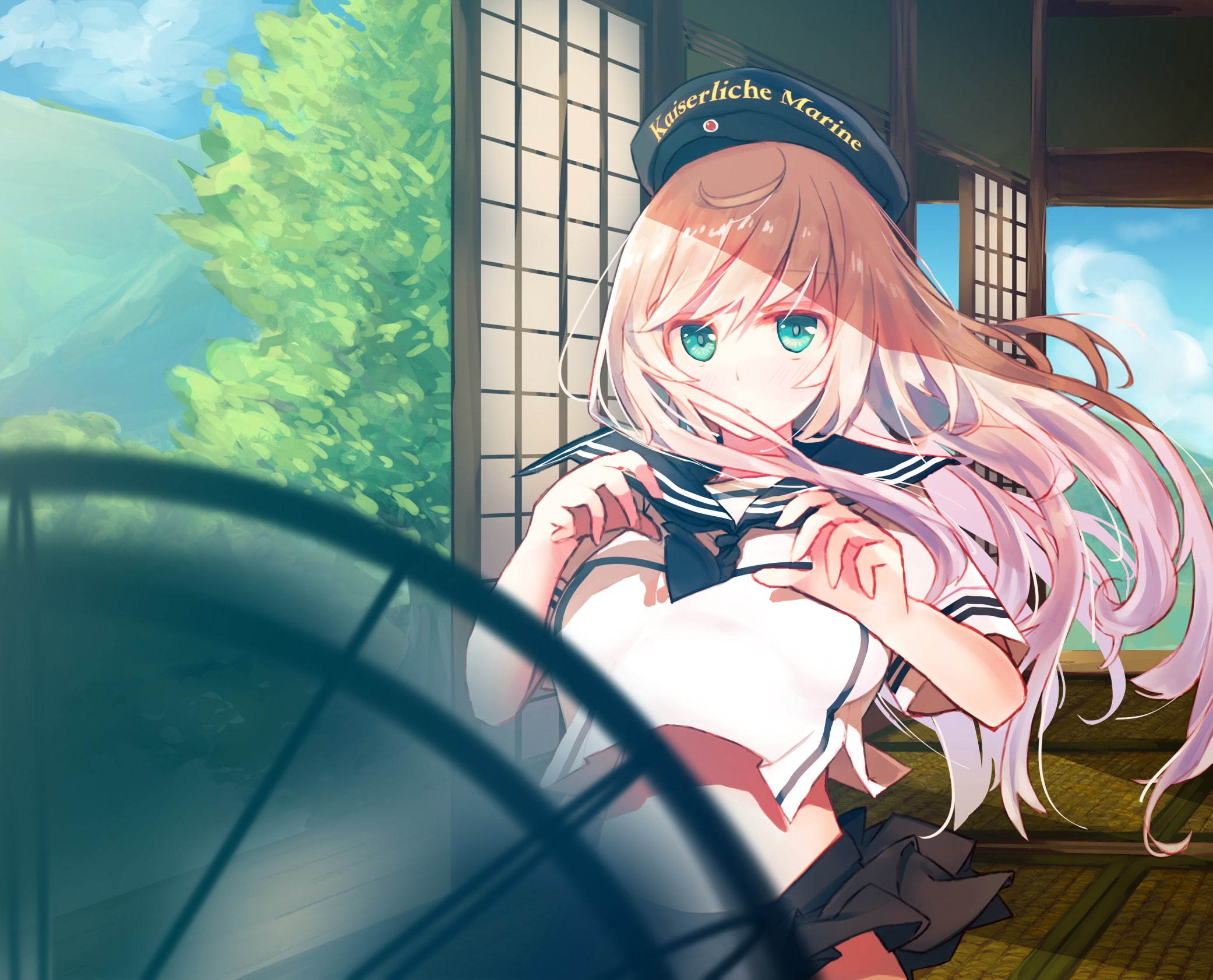 front view, anime girls, sailor uniform, child, portrait, long hair, window, 1080P, young women, one person, lifestyles, leisure activity, original characters, HD Wallpaper