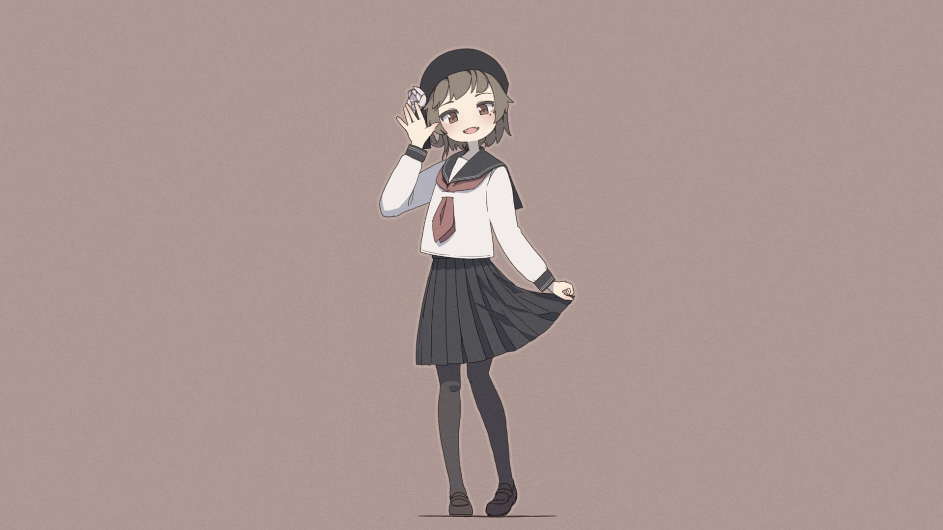 standing, indoors, manga, one person, portrait, uniform, offspring, innocence, studio shot, child, front view, brown background, girls, females, anime, HD Wallpaper