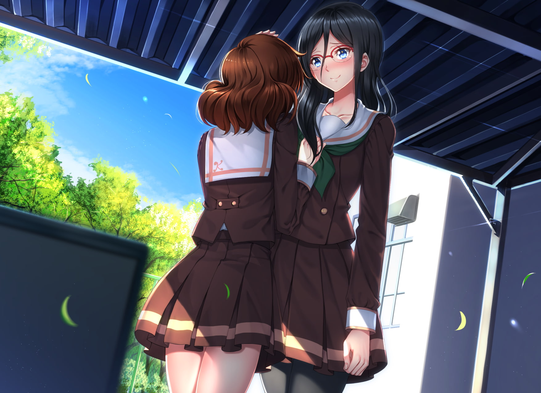 people, hairstyle, two people, young women, women, technology, school uniform, outdoors, 720P, Anime, standing, real people, adult, nature, fashion, three quarter length, HD Wallpaper