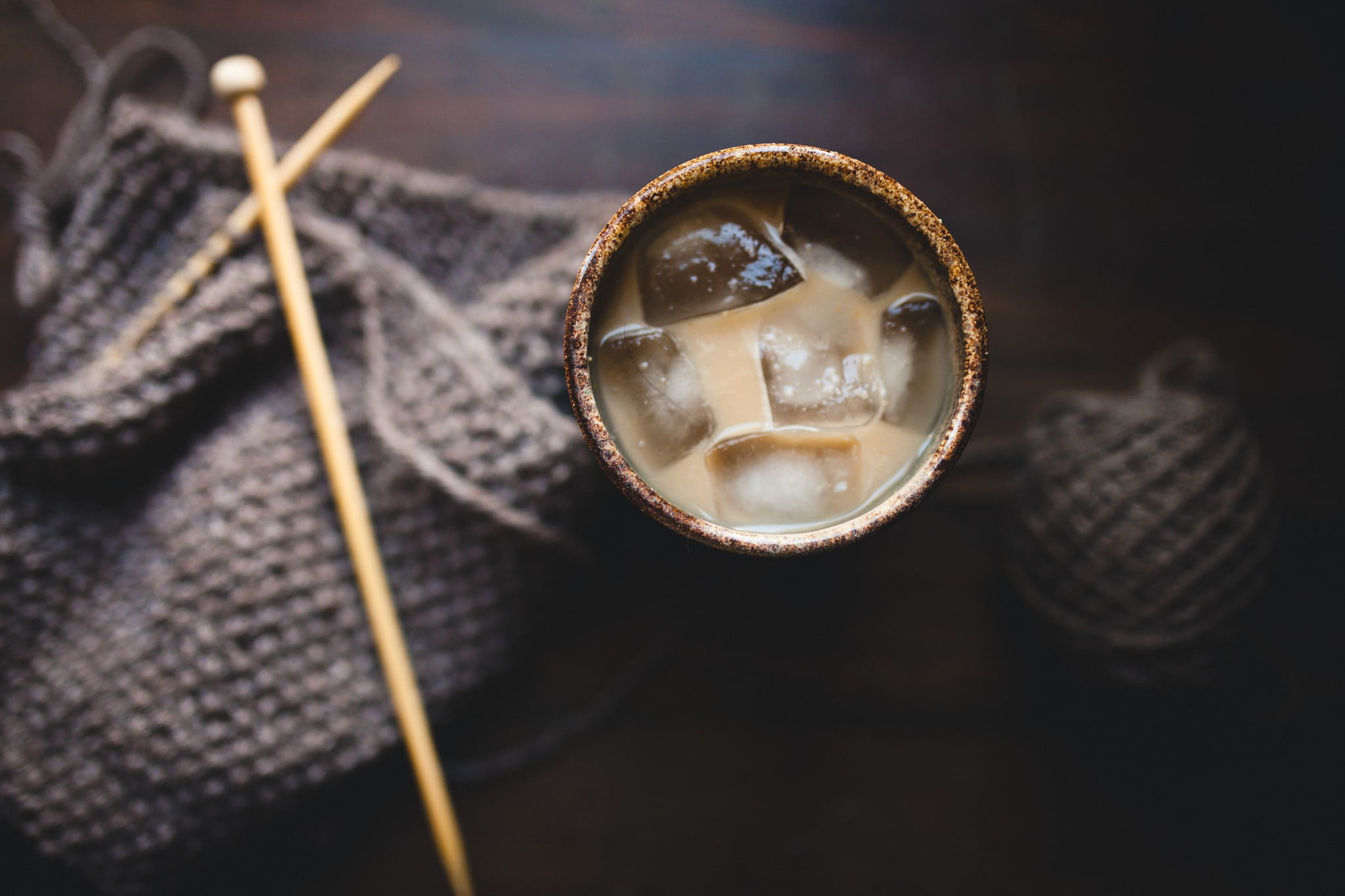 1080P, food, food and drink, coffee - drink, Knit Fabric, material, high angle view, ceramic, round, mug, wood - material, close-up, textile, indoors, HD Wallpaper