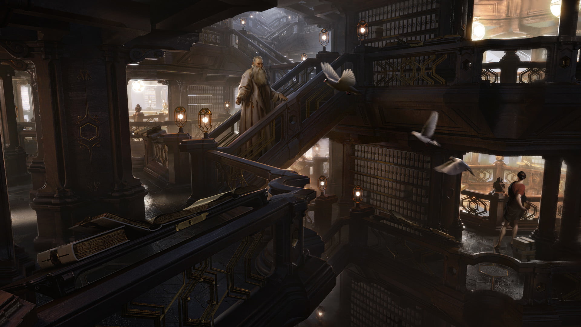 Library, 1080P, Fantasy, HD Wallpaper
