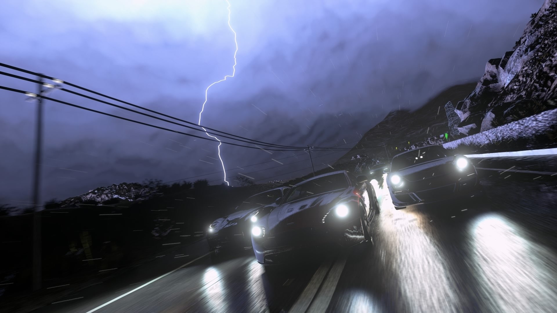 motor vehicle, power in nature, land vehicle, 1080P, lightning, motion, power, mode of transportation, road, nature, car, cloud - sky, outdoors, sky, video games, HD Wallpaper