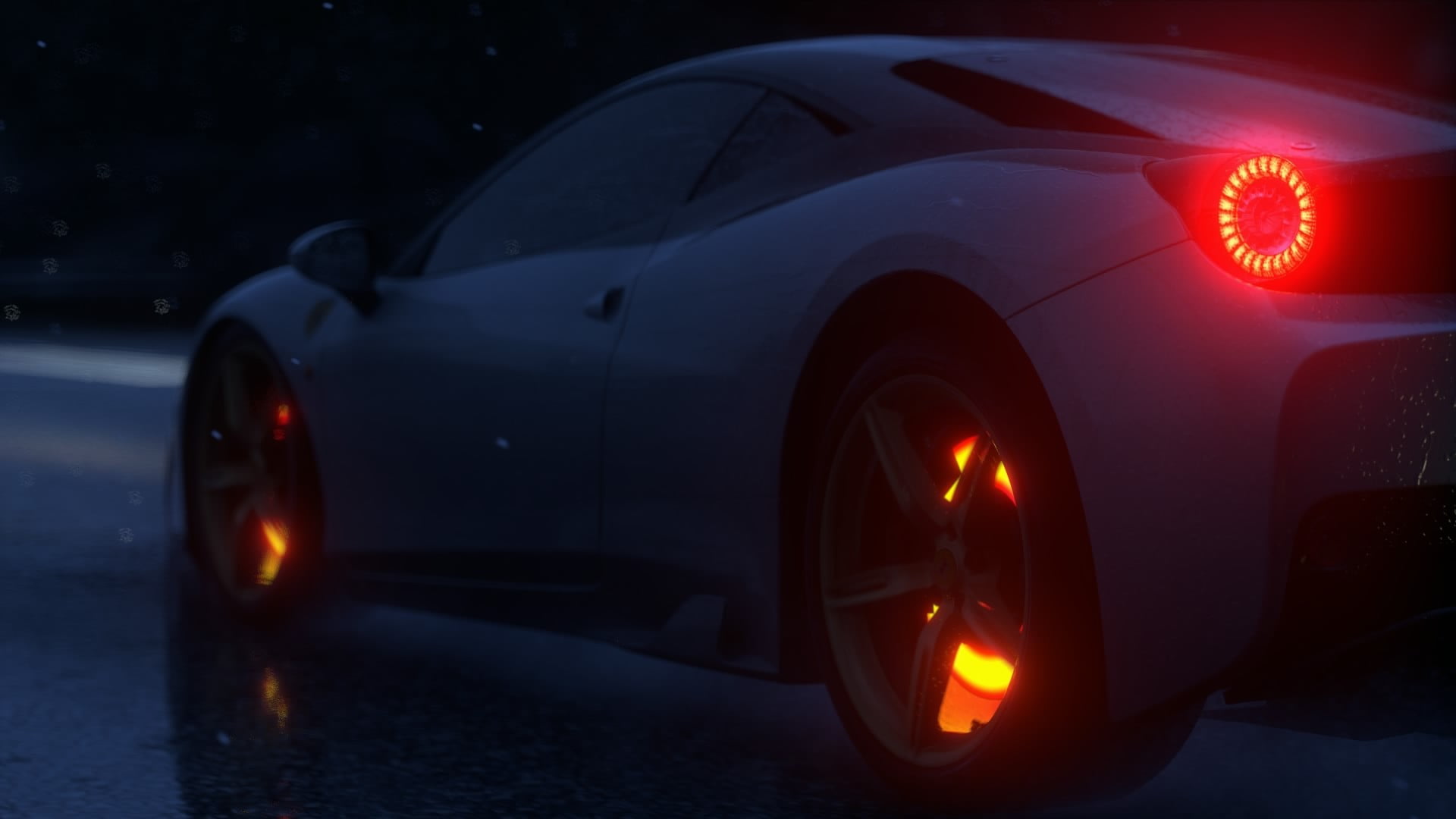 motor vehicle, street, 1080P, night, wheel, transportation, red, city, sign, illuminated, no people, communication, tail light, dusk, silver, land vehicle, HD Wallpaper
