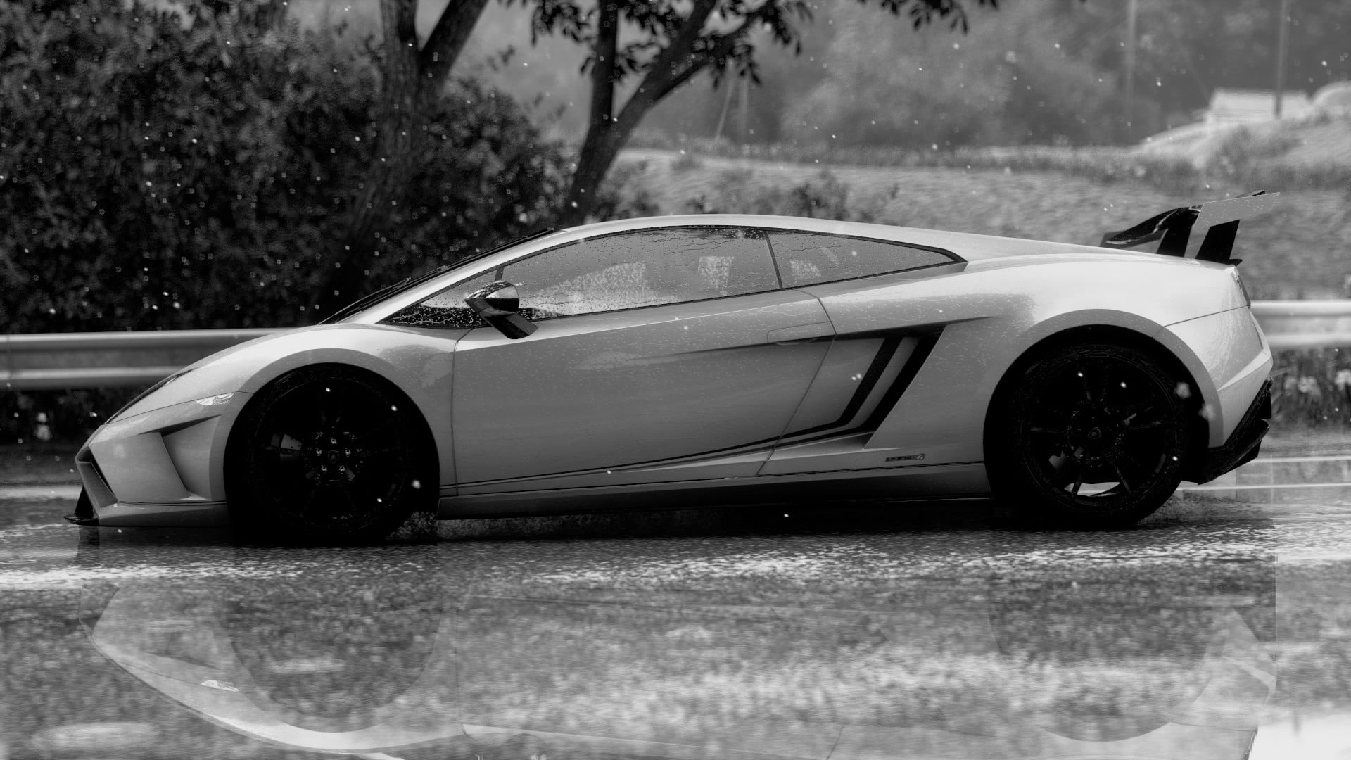 day, road, selective focus, competition, luxury, tree, transportation, close-up, Lamborghini, Driveclub, outdoors, stationary, wealth, 1080P, land vehicle, HD Wallpaper