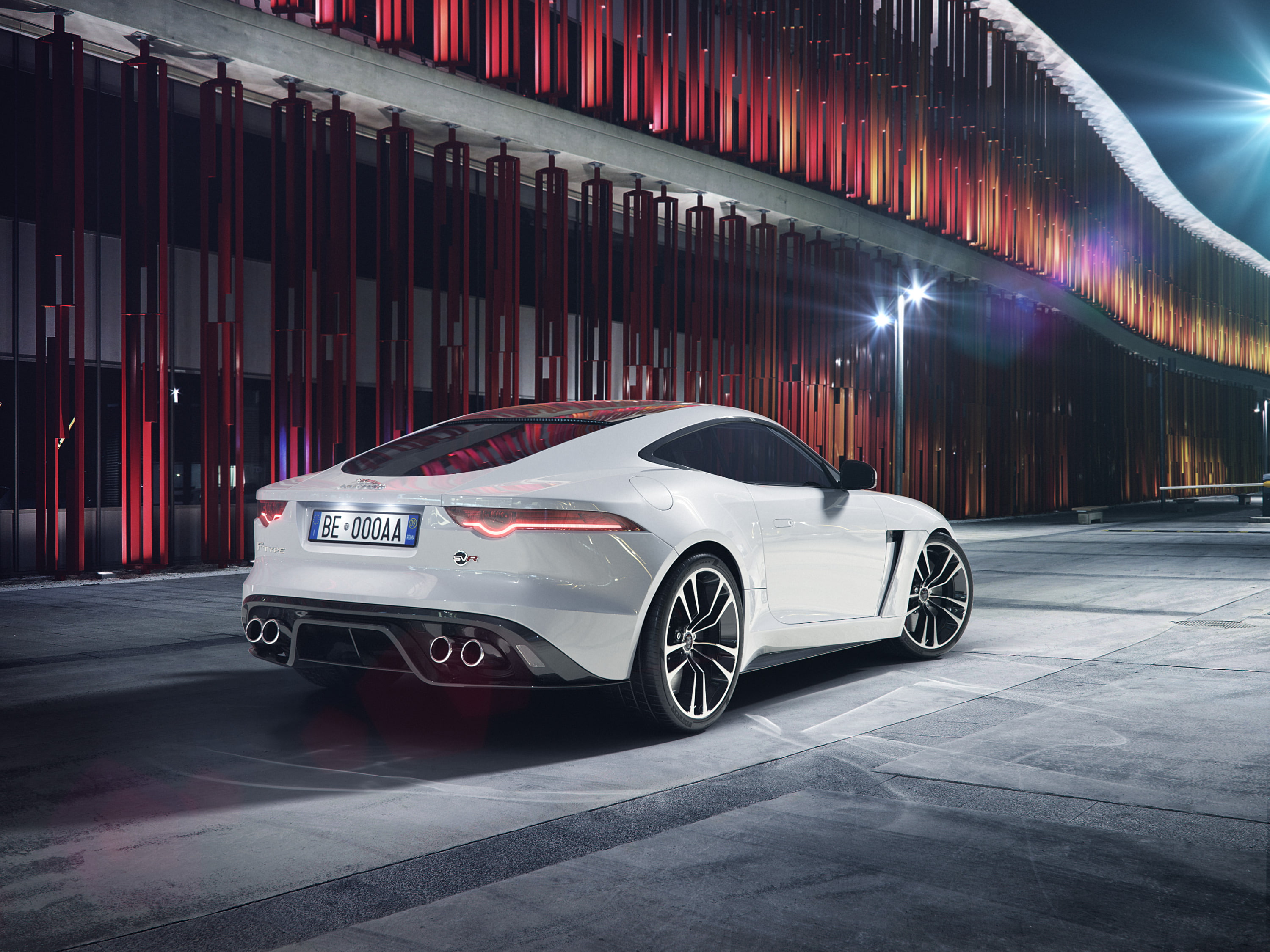 2K, park, HD, coupe, road, pavement, beside, Jaguar F-TYPE SVR Coupe, white, 2018, HD Wallpaper