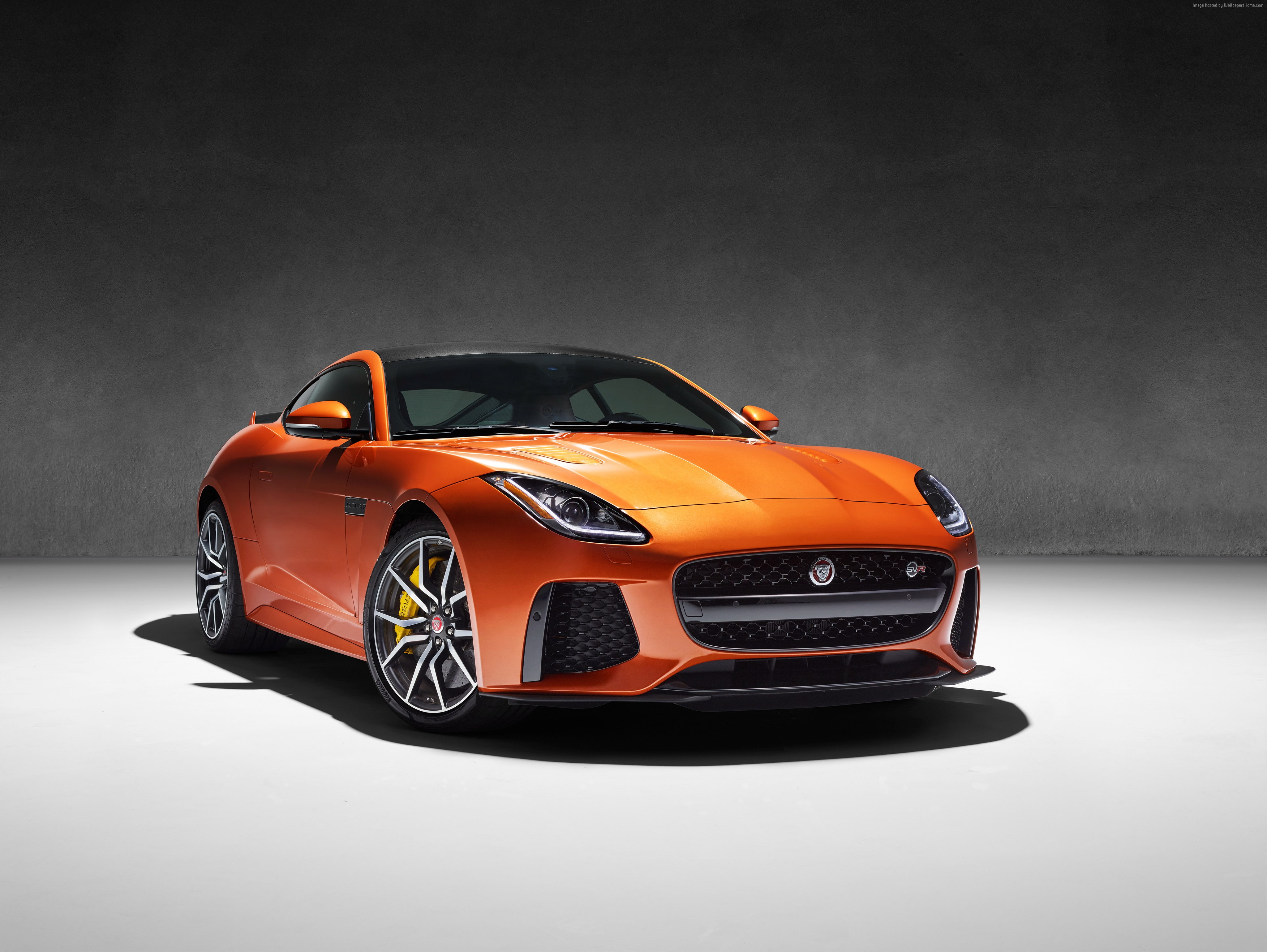 motor vehicle, orange color, wealth, sport, transportation, luxury, indoors, gray, sports car, motor racing track, gray background, toy car, Jaguar F-Type SVR, HD Wallpaper