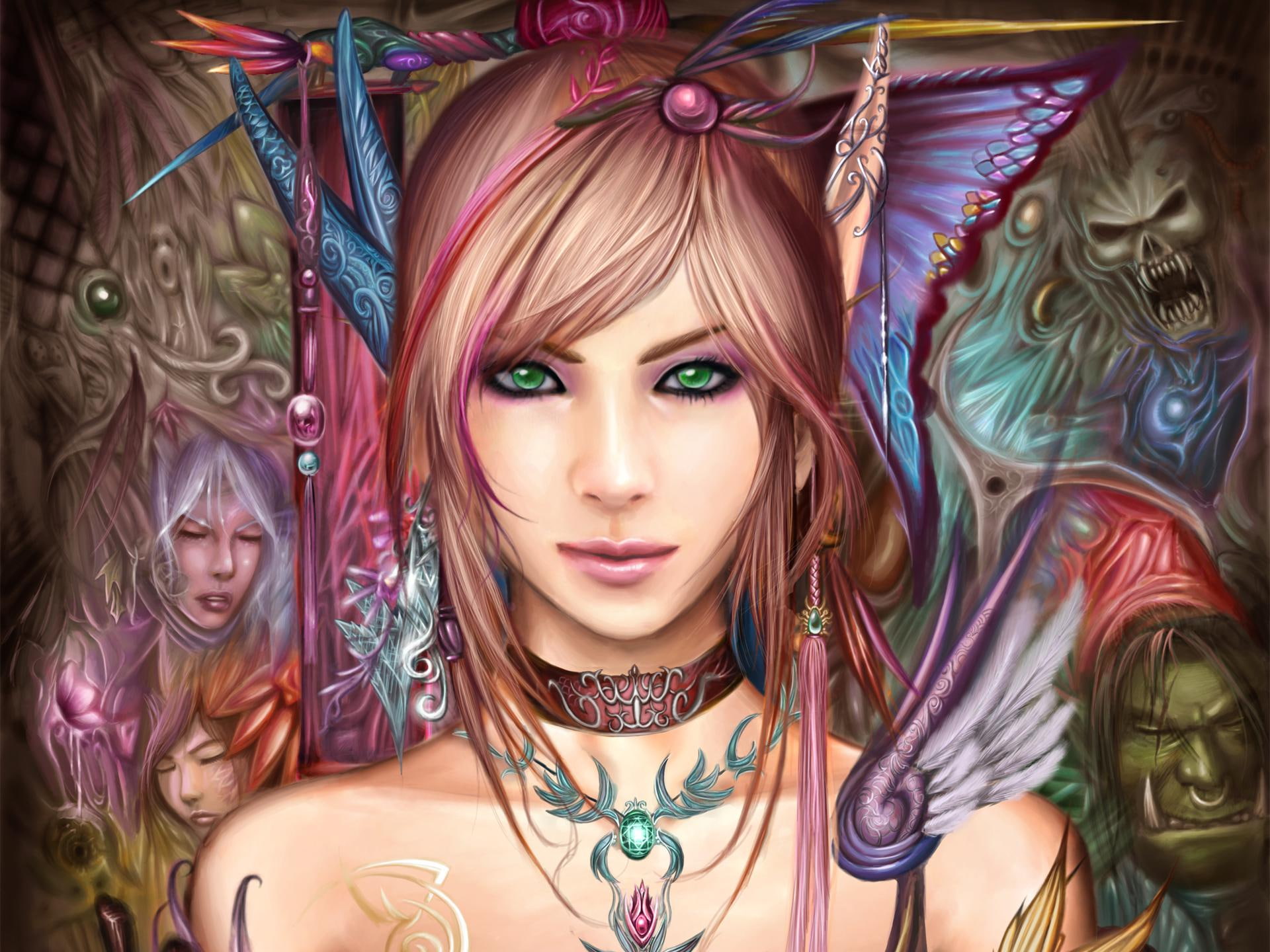 illustration, 1080P, green, eyes, girl, woman, orc, world of warcraft, world, elf, warcraft, HD Wallpaper