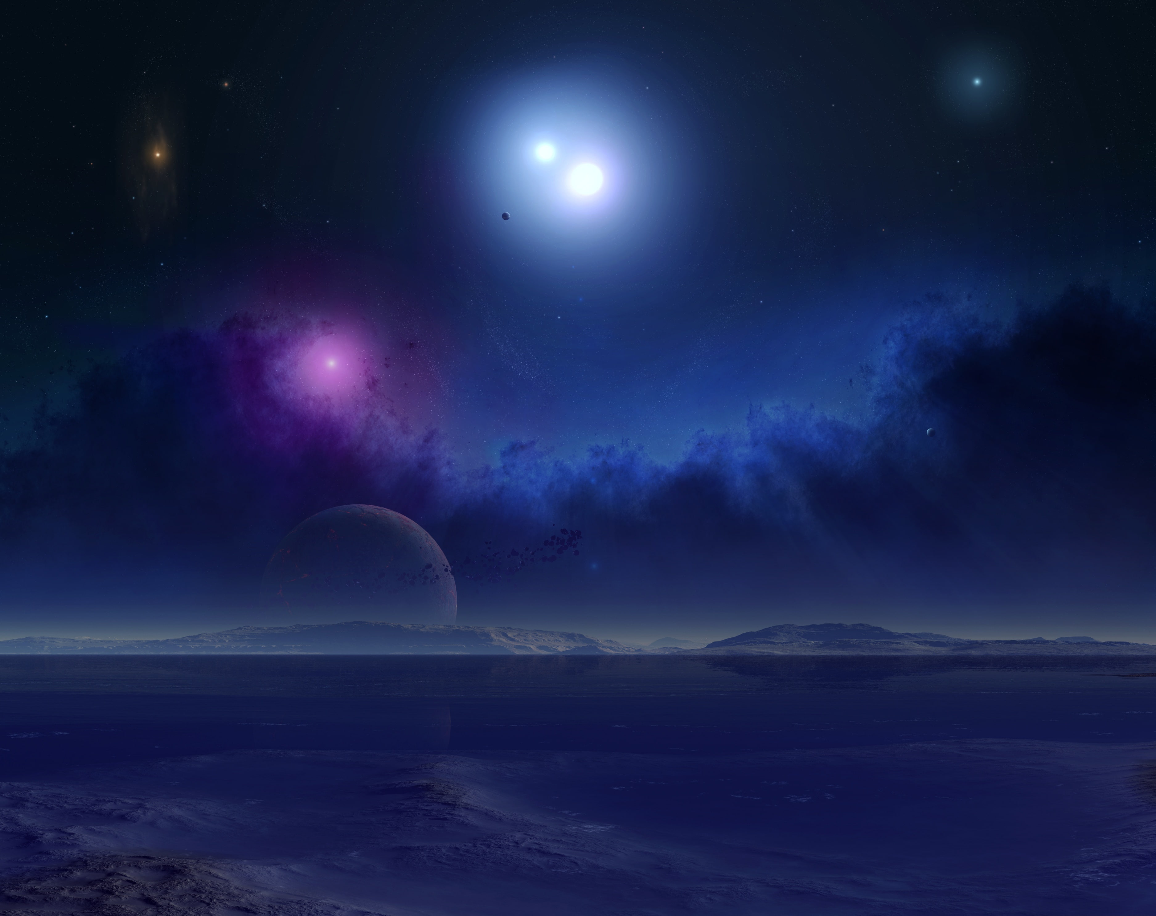 full moon, planets, environment, dark, 2K, digital, mountain, tranquil scene, star, winter, binary, system, astronomy, Scenery, no people, scenics - nature, HD Wallpaper