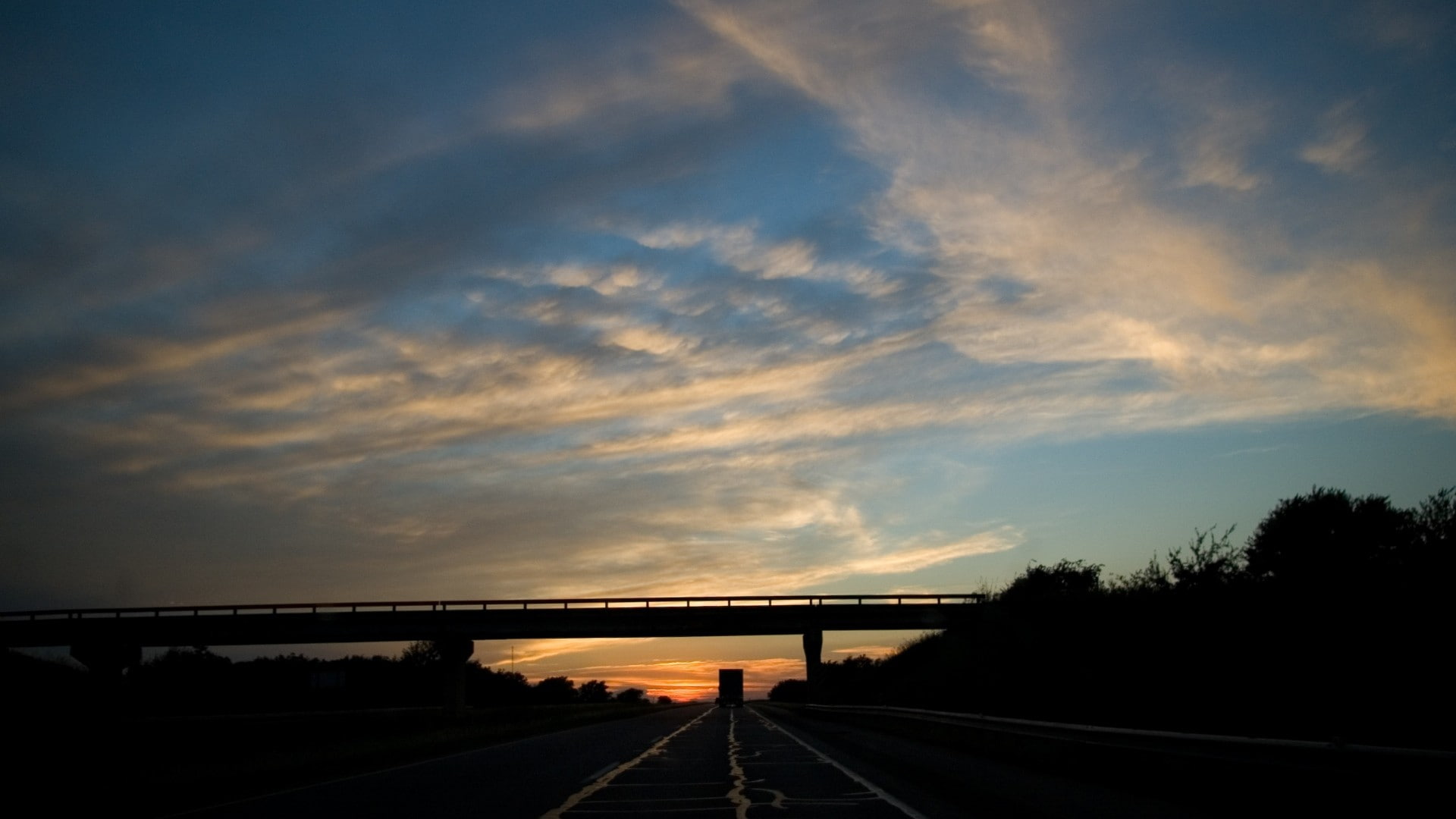architecture, the way forward, 1080P, bridge, railing, sky, nature, outdoors, road, sunset, direction, transportation, no people, connection, beauty in nature, HD Wallpaper