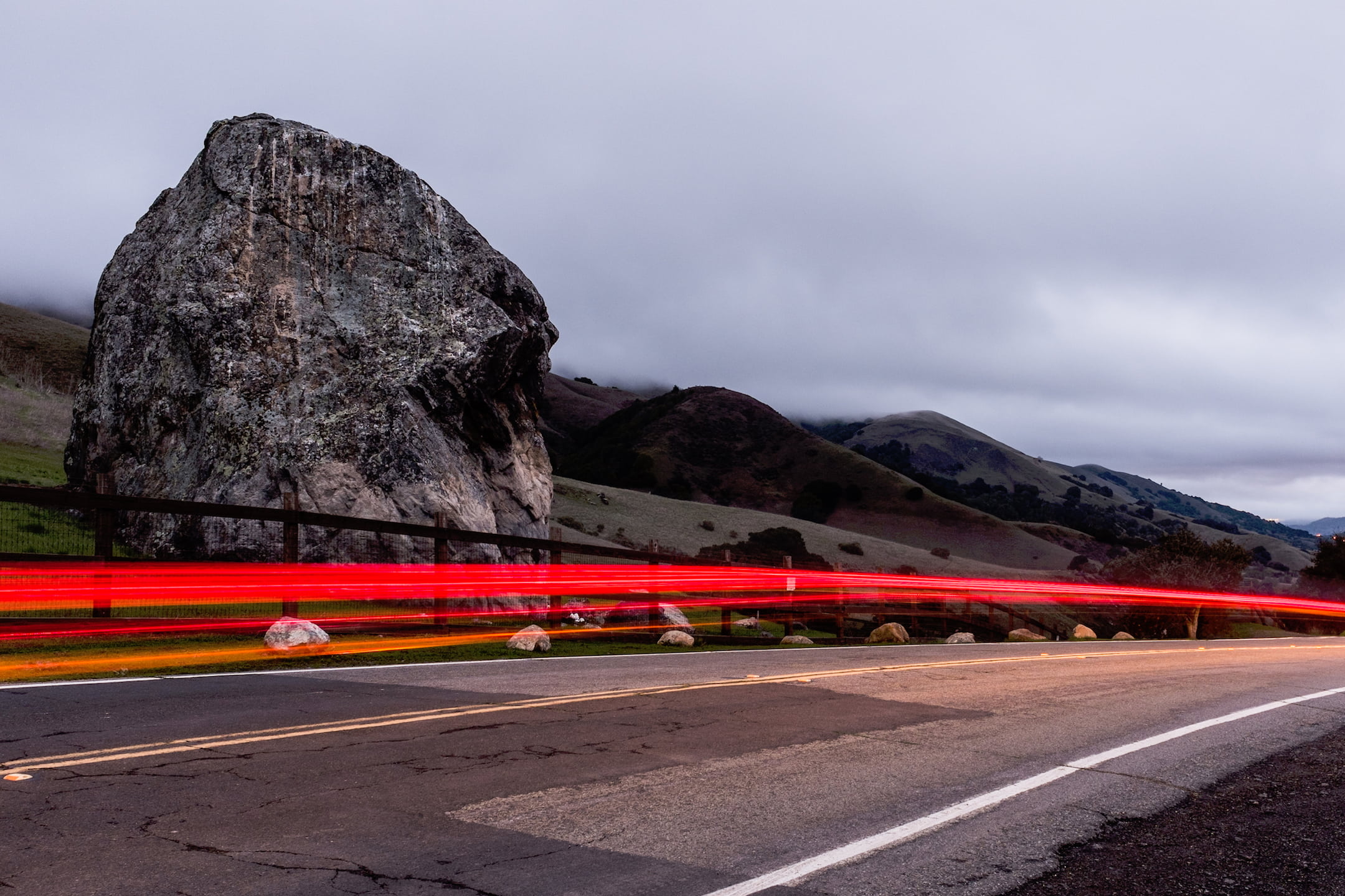 mountain, nature, mode of transportation, multiple lane highway, light, motor vehicle, cloudy, crash barrier, mountains, outdoors, asphalt, street, exposure, HD Wallpaper