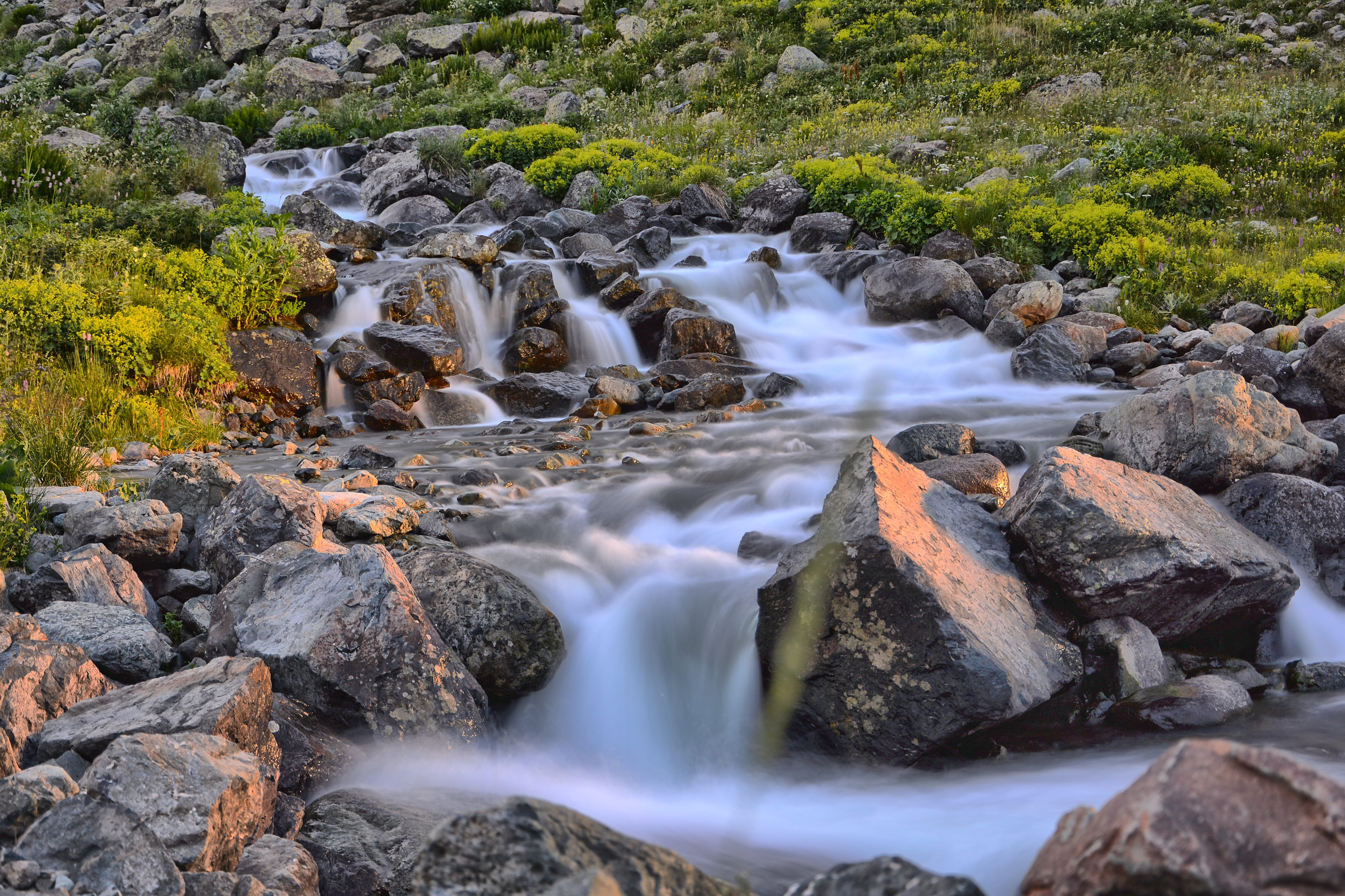 mountains, stream - flowing water, background, rize, power in nature, solid, yellow, composition, tree, flowing water, beauty in nature, Landscape, great, HD Wallpaper