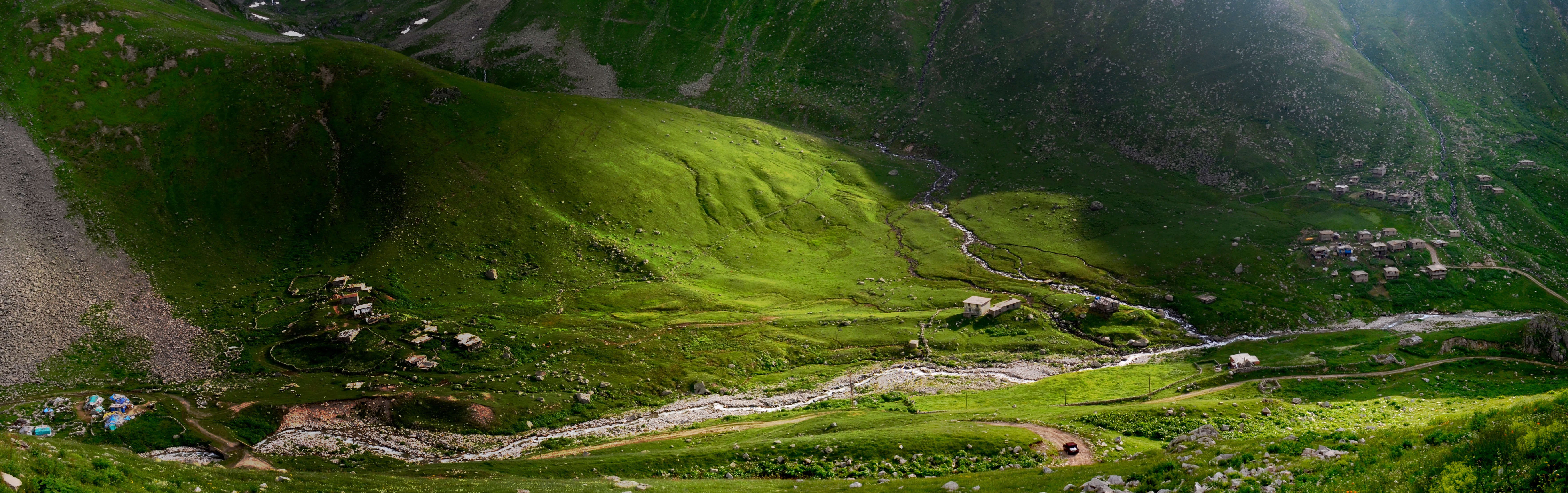 mountain, forest, beauty in nature, mammal, no people, rocks, moss, nature, scenics - nature, environment, plant, green, rize, panoramic, green color, blue, HD Wallpaper
