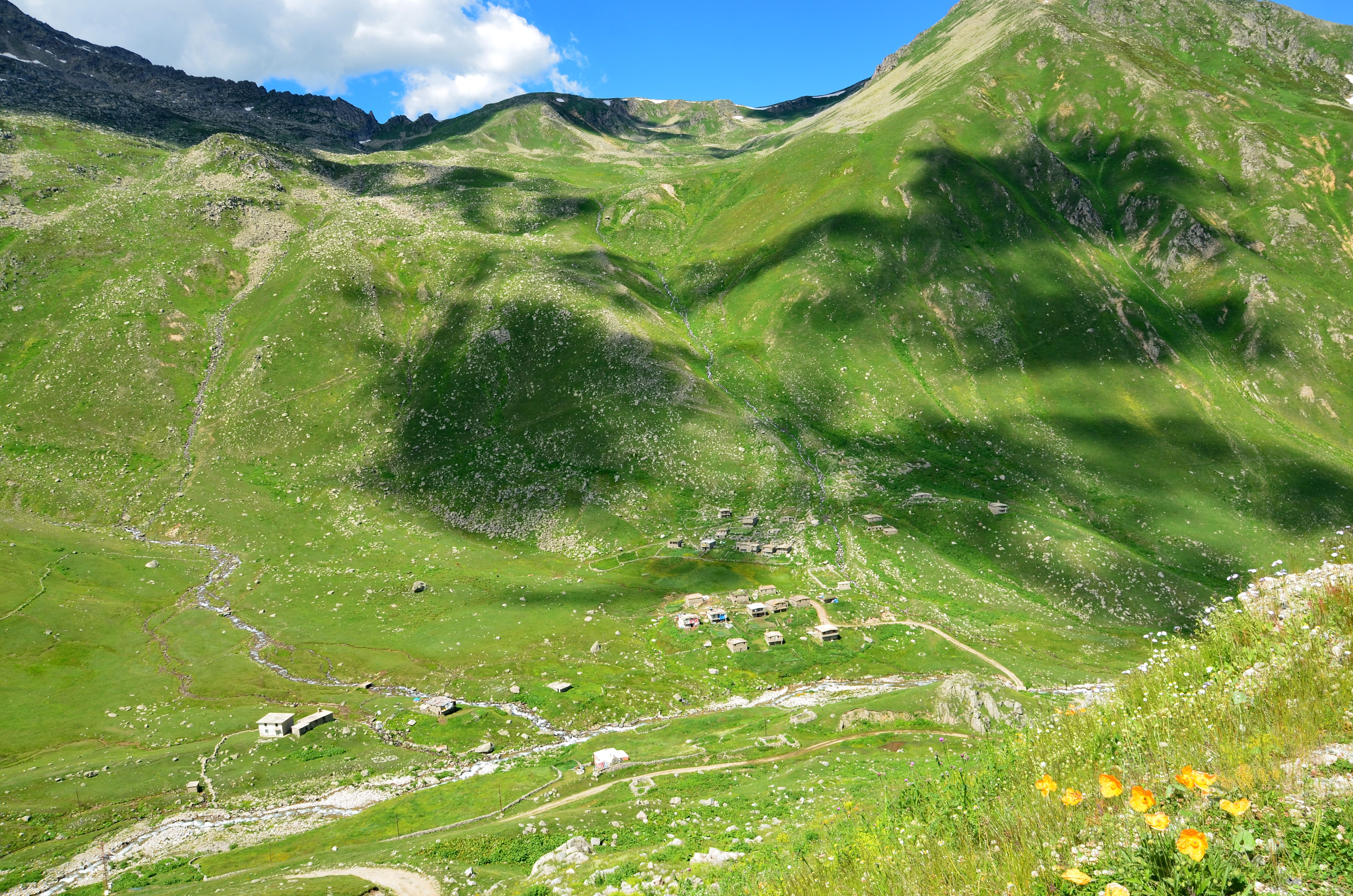 summer, sunny, mountain range, open air, valley, idyllic, day, tranquil scene, great, rocks, kaçkars, grass, peace, scenics, white, ispir, natur, no people, HD Wallpaper