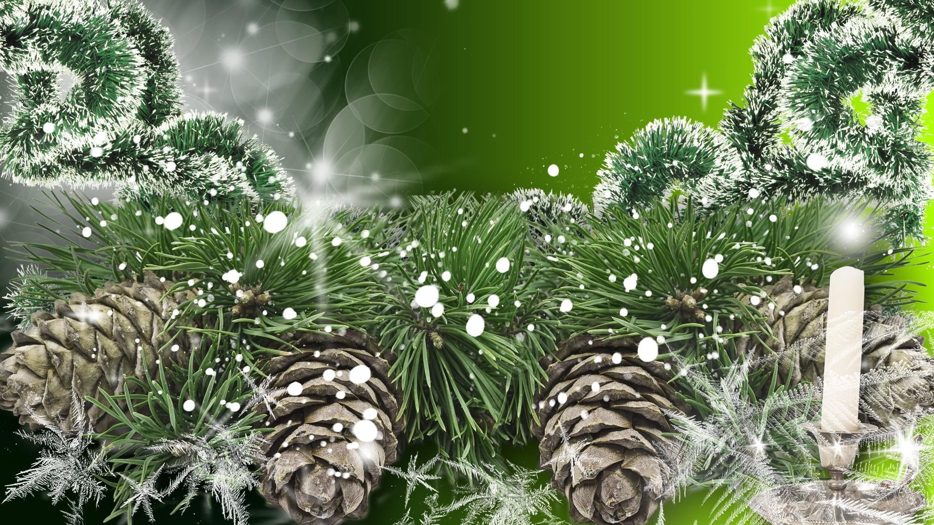 sprinkle, green, snow, cones, christmas, spruce, 3d and abstract, 1080P, winter, feliz navidad, shine, HD Wallpaper